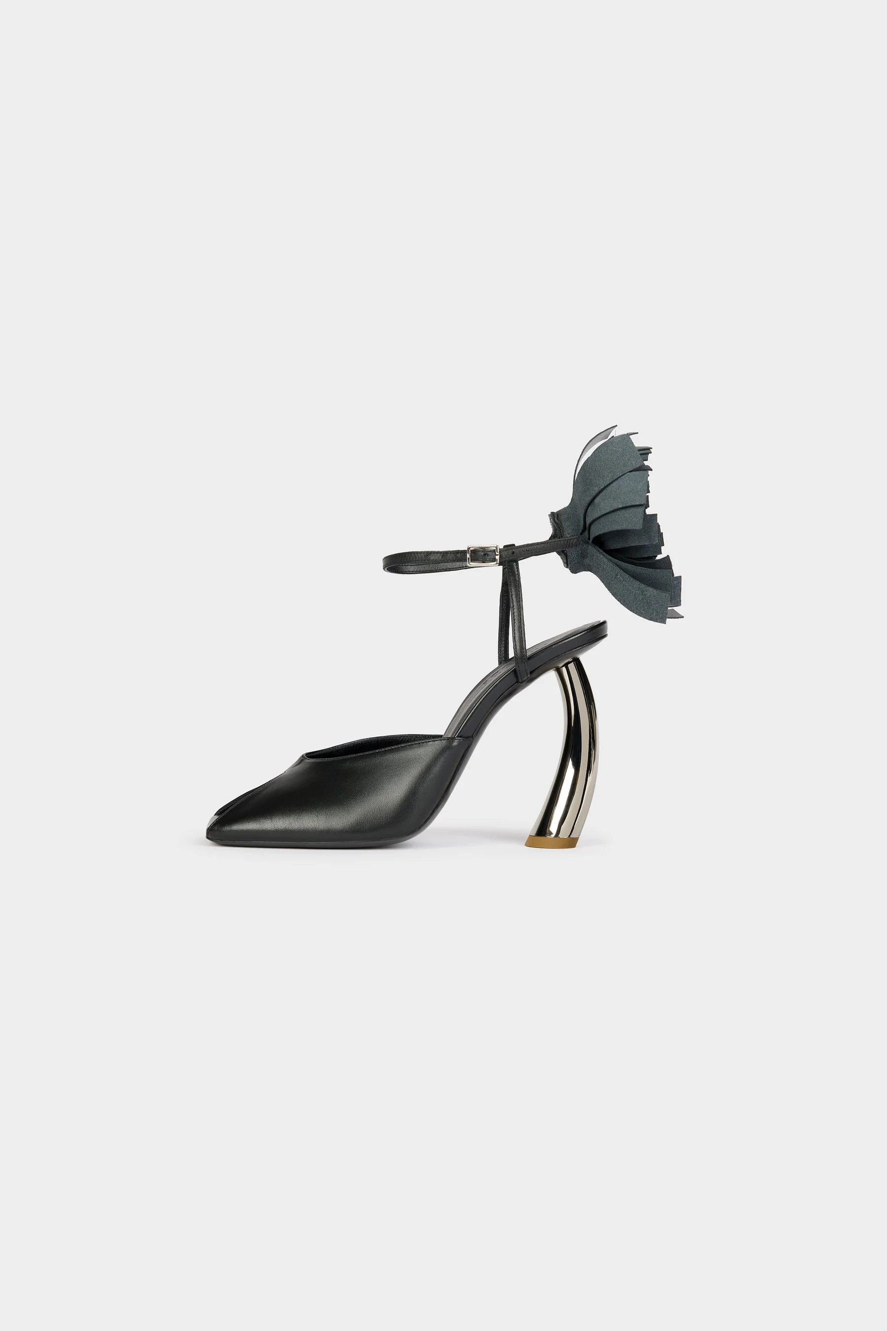 JUSTINE HIGH HEEL SHOES WITH POM-POMS BLACK SILVER GOLD - 1