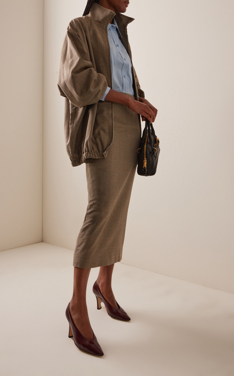 The Frankie Shop Alrose Houndstooth Midi Skirt brown outlook