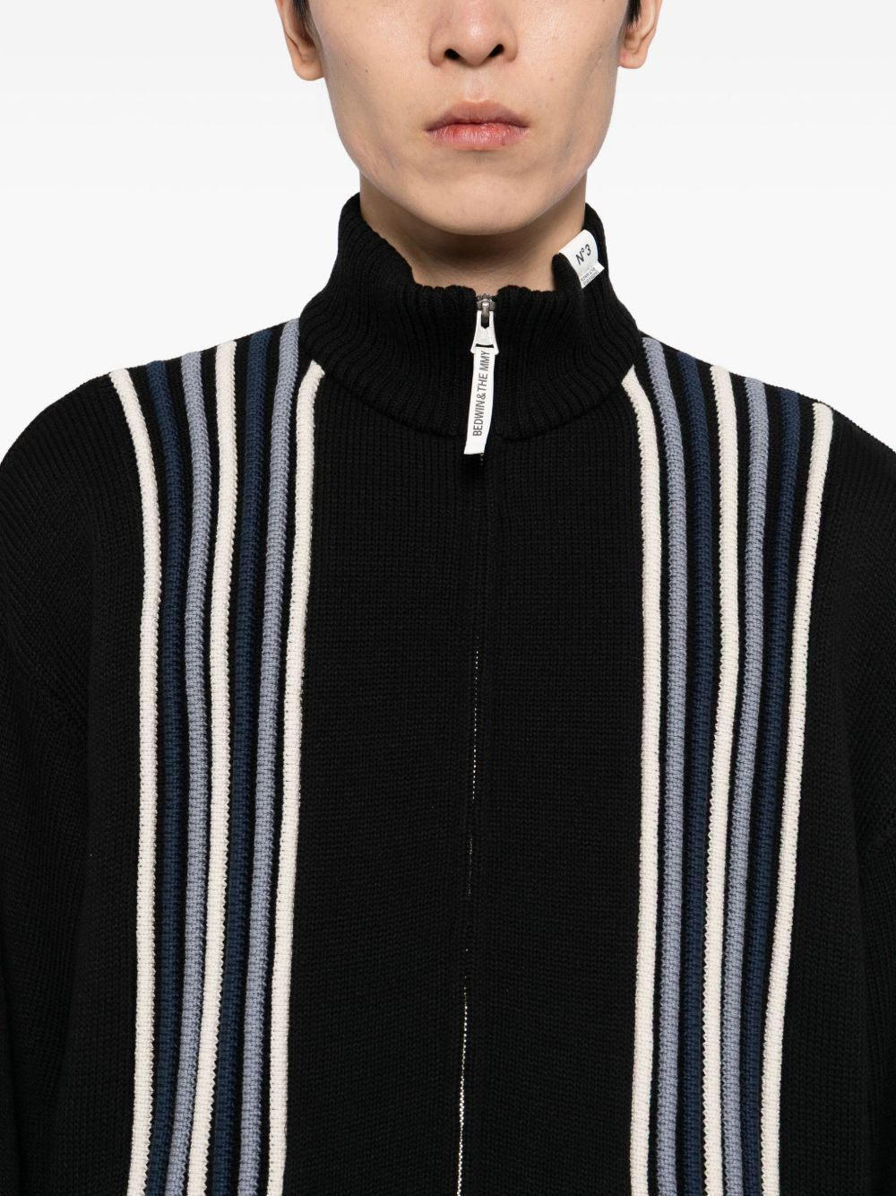 stripe-detail high-neck cardigan - 5