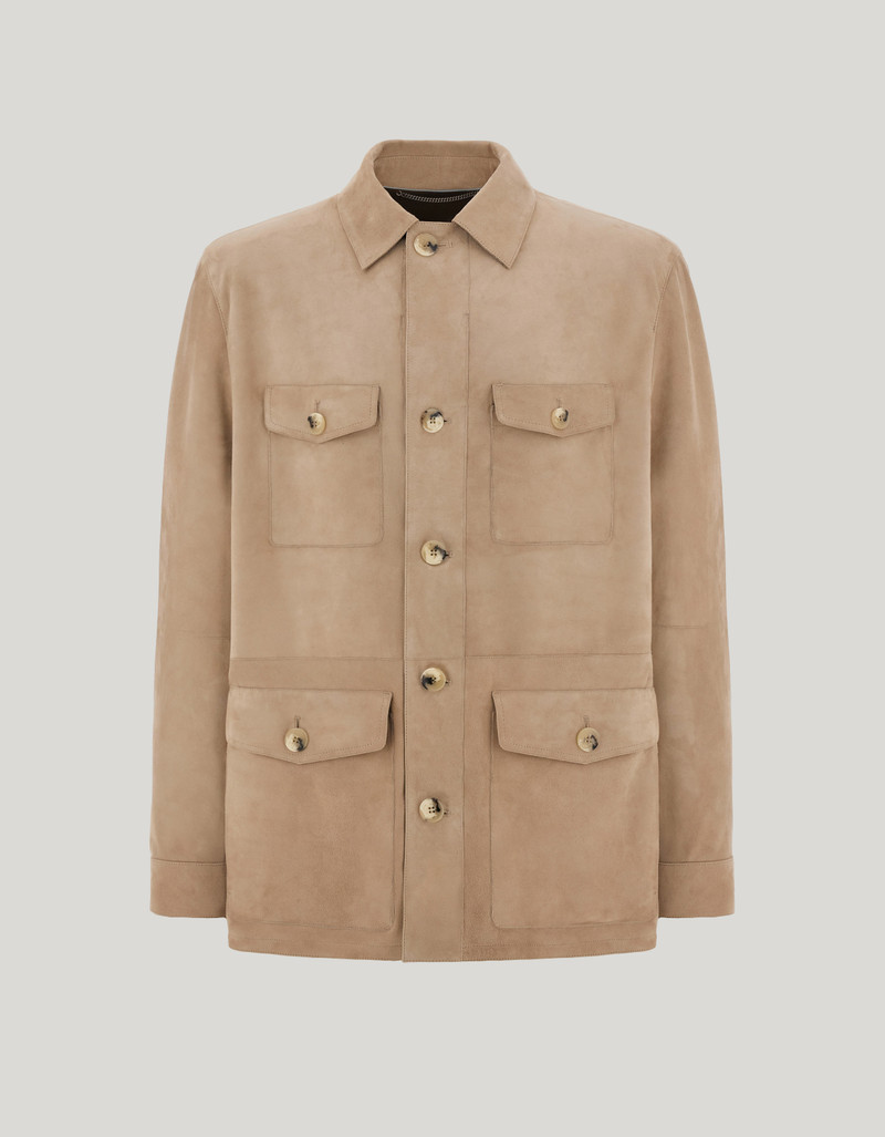 CARAMEL MIXED-MATERIAL ULTRALIGHT SUEDE BOMBER JACKET WITH KNIT INSERTS 125