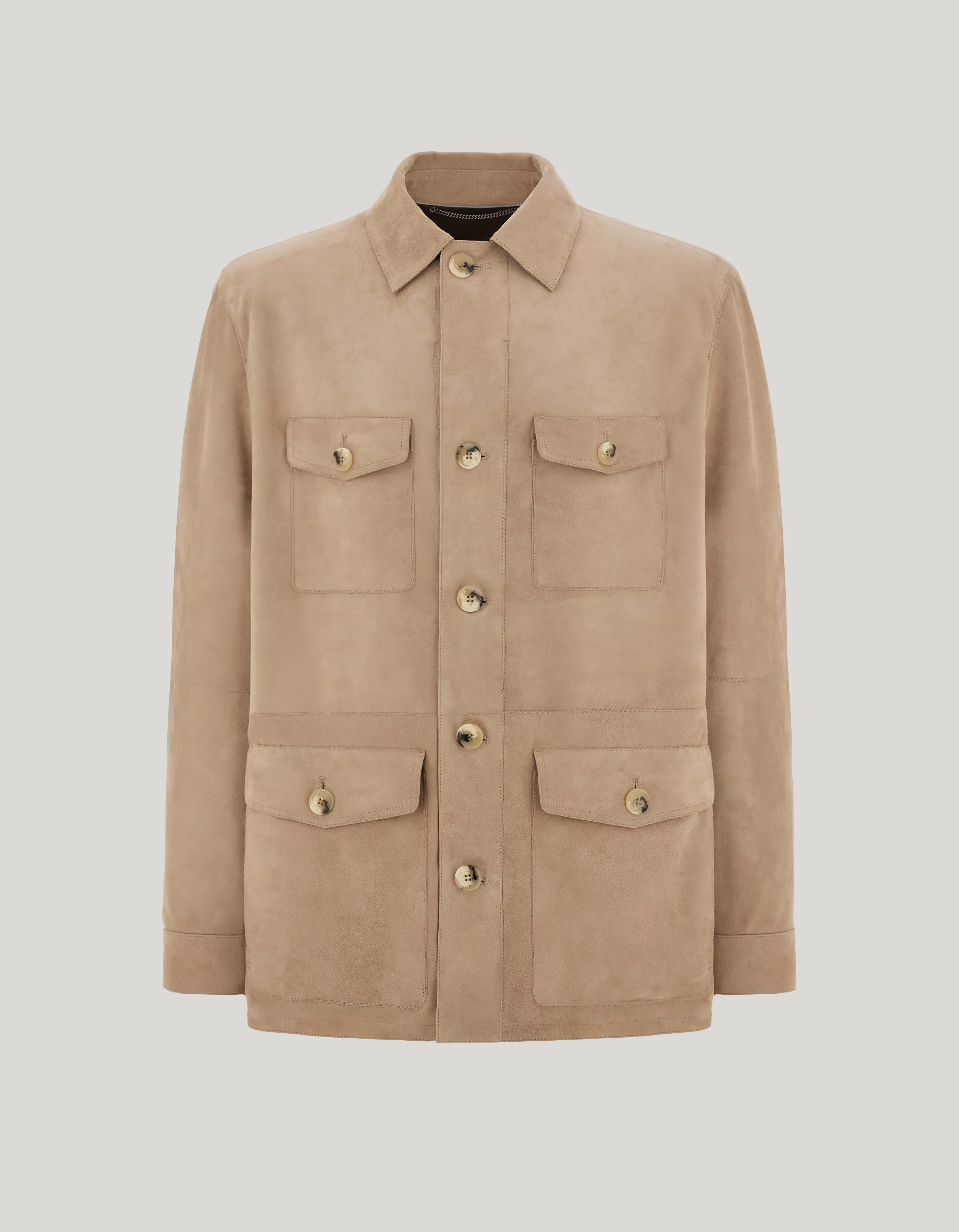 CANALI NUVOLA SAND-COLORED LAMBSKIN SUEDE FIELD JACKET - 1