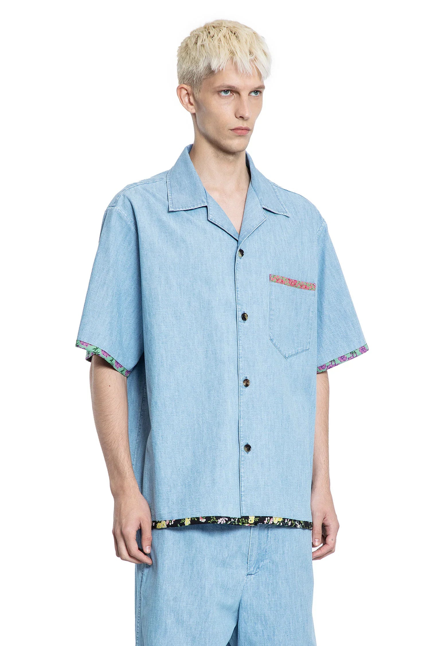 Denim-Bowling-Shirt-With-Floral-Print-Trim - 2