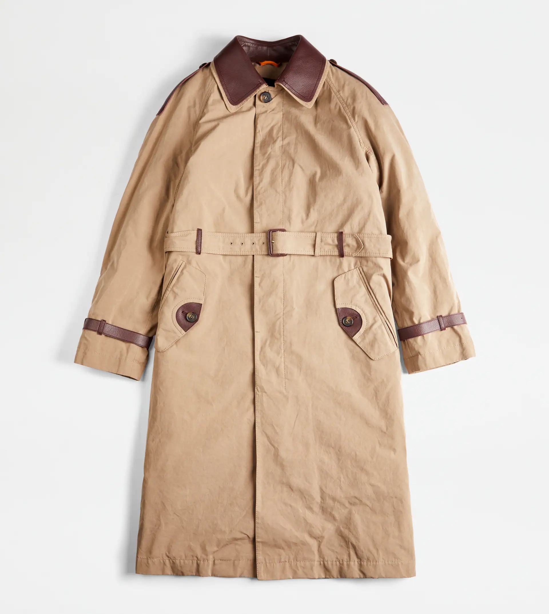 TRENCH COAT WITH LEATHER INSERTS - GREY - 1