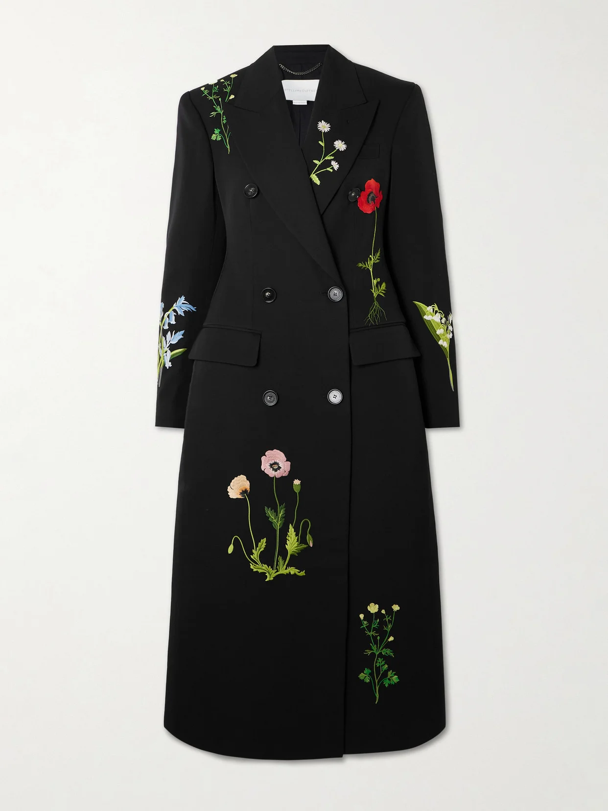 Double-breasted Embroidered Wool-twill Coat - 1