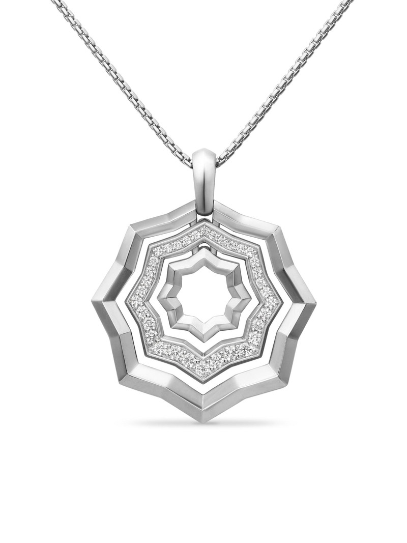 Women's Zig Zag Stax Pendant Necklace in Sterling Silver with Diamonds, 28MM - Diamond 1