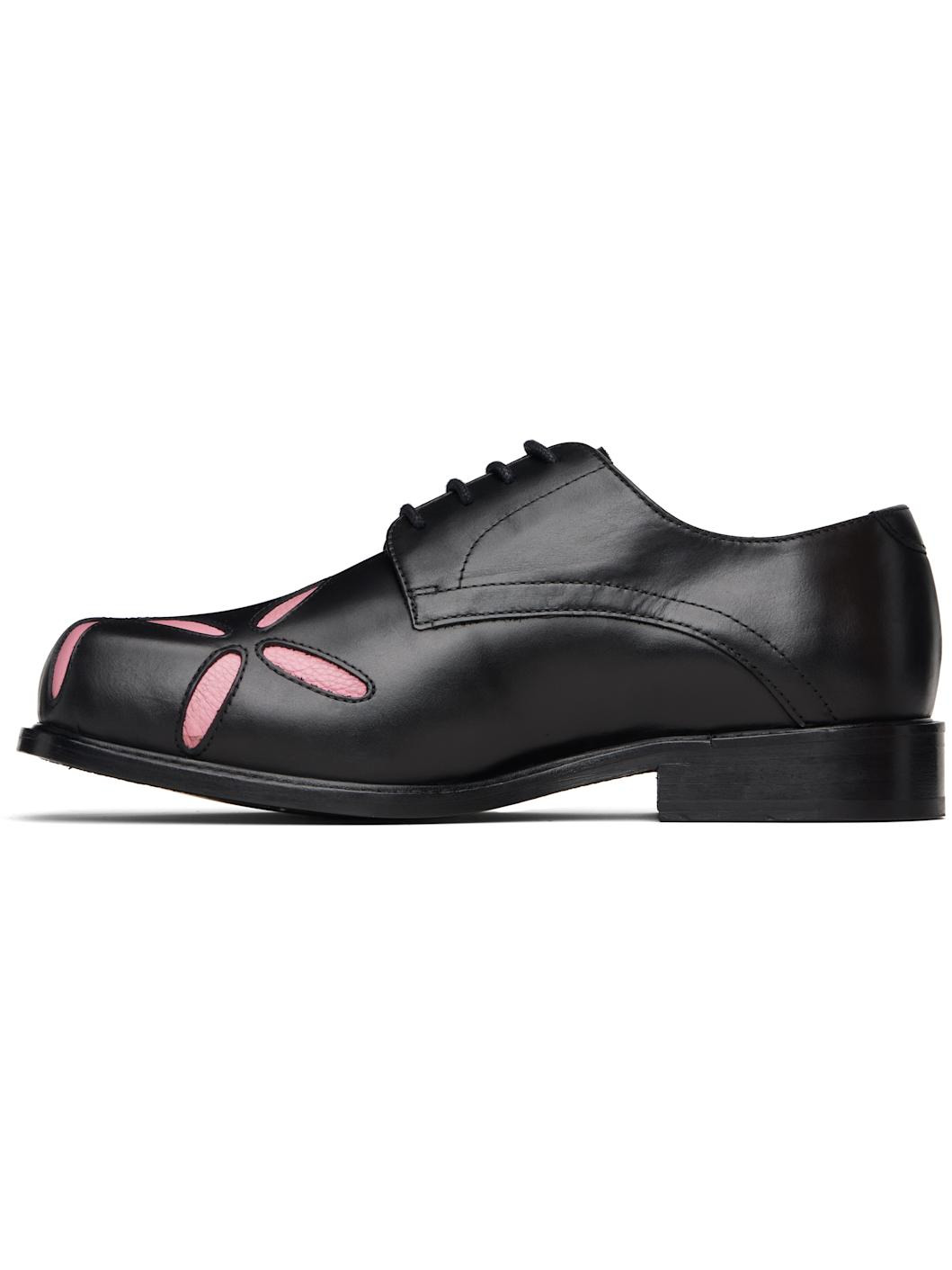 SSENSE Exclusive Black & Pink Slashed Square Toe Derbys - 3