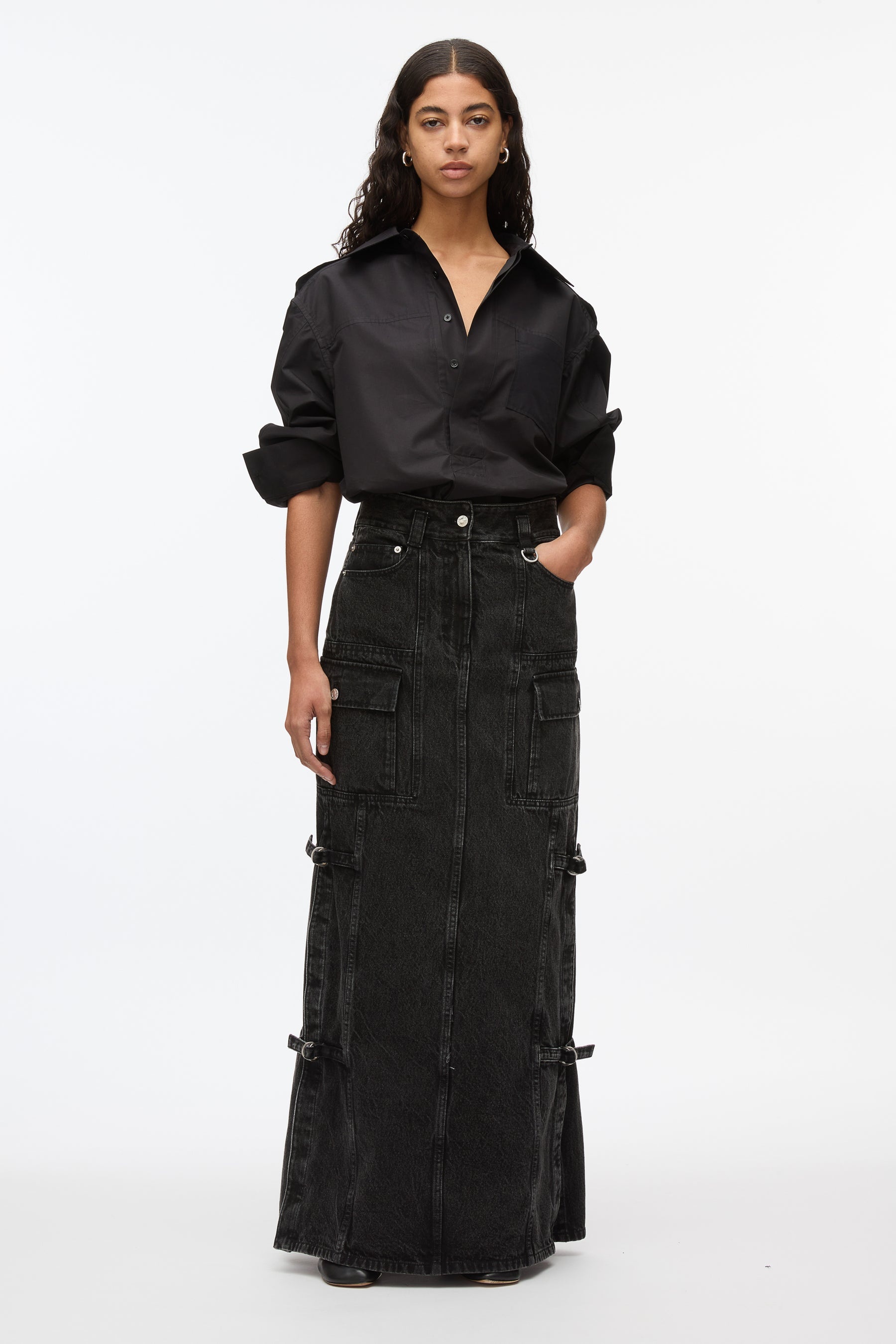 Denim Cargo Maxi Skirt - 1