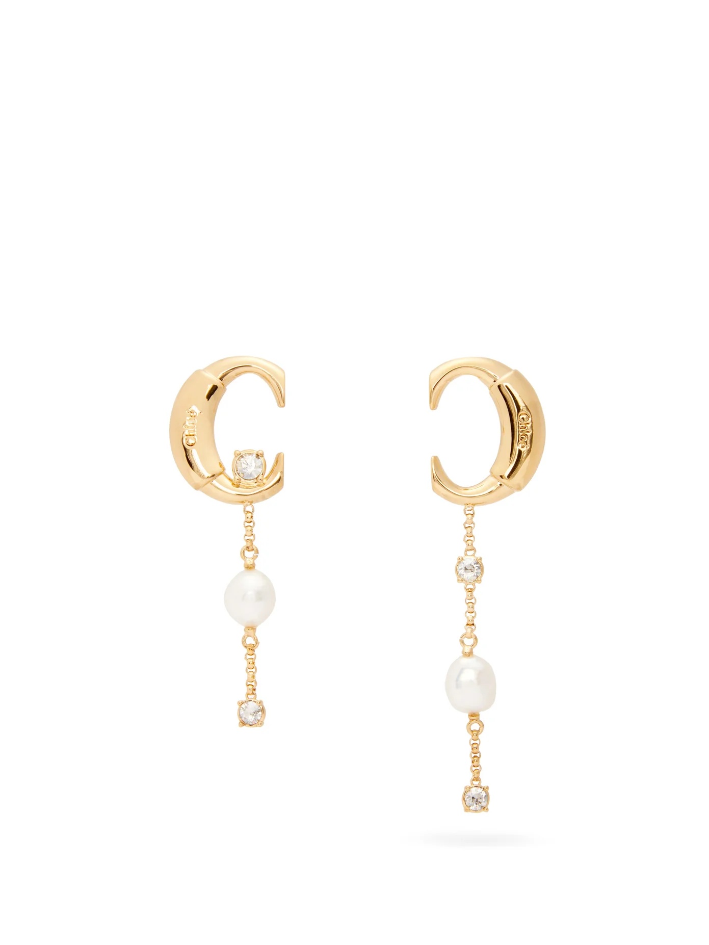 Darcey asymmetric pearl gold-tone drop earrings - 1