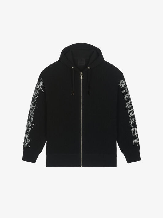 GIVENCHY BARBED WIRE ZIPPED HOODIE IN RINGLET KNIT - 4