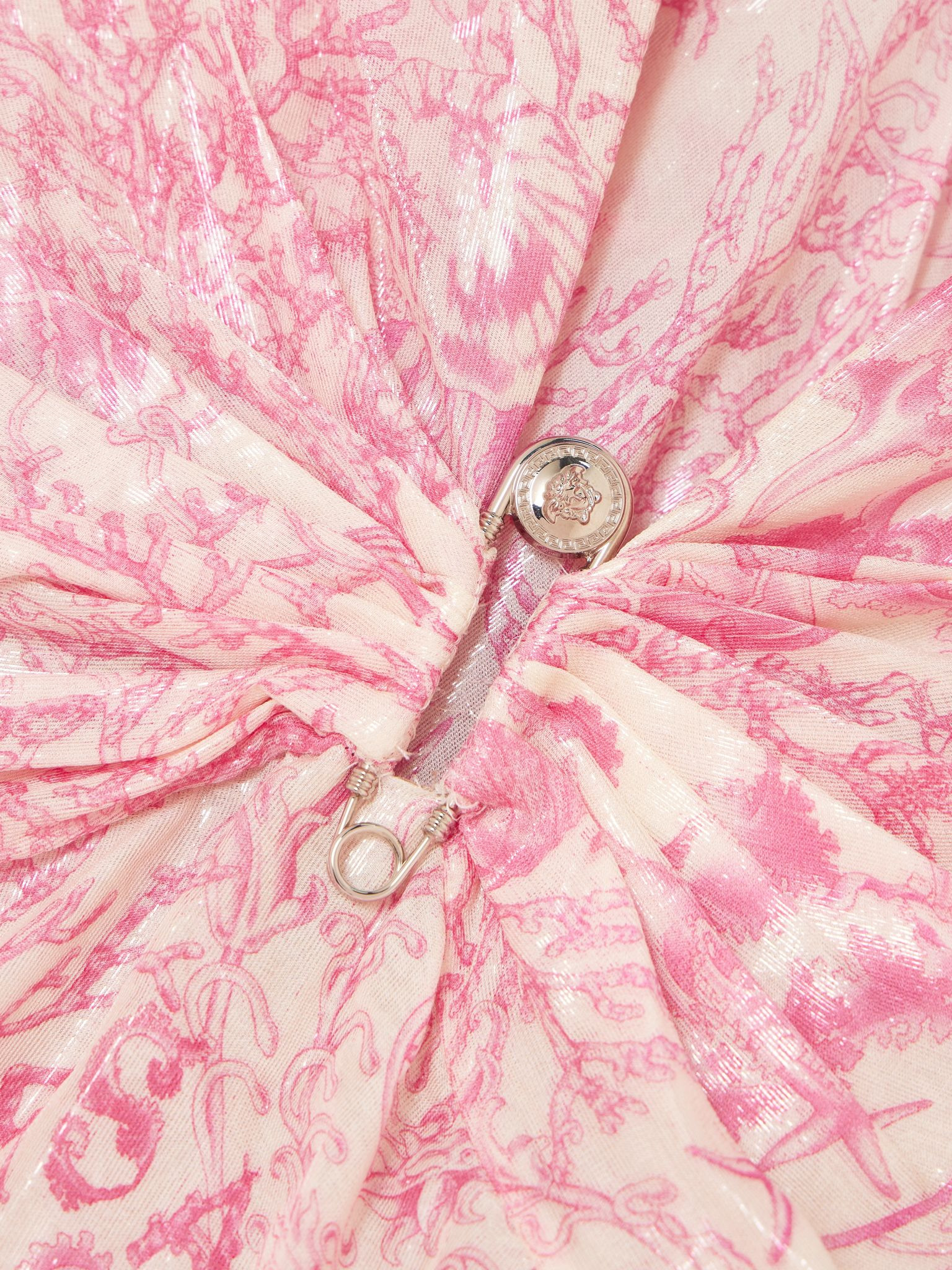Embellished metallic printed silk-blend chiffon gown Pink - 4