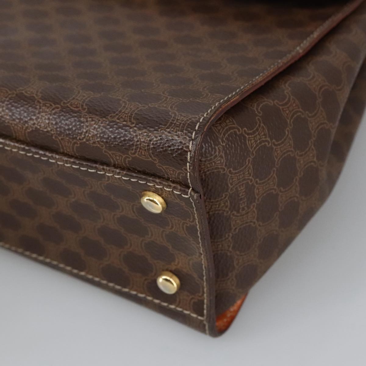 CELINE Macadam Canvas Hand Bag Pvc Leather Brown Gold - 14