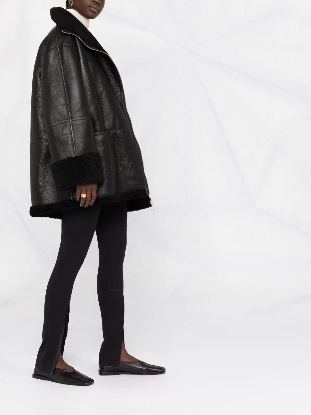 oversized shearling-trim jacket - 6