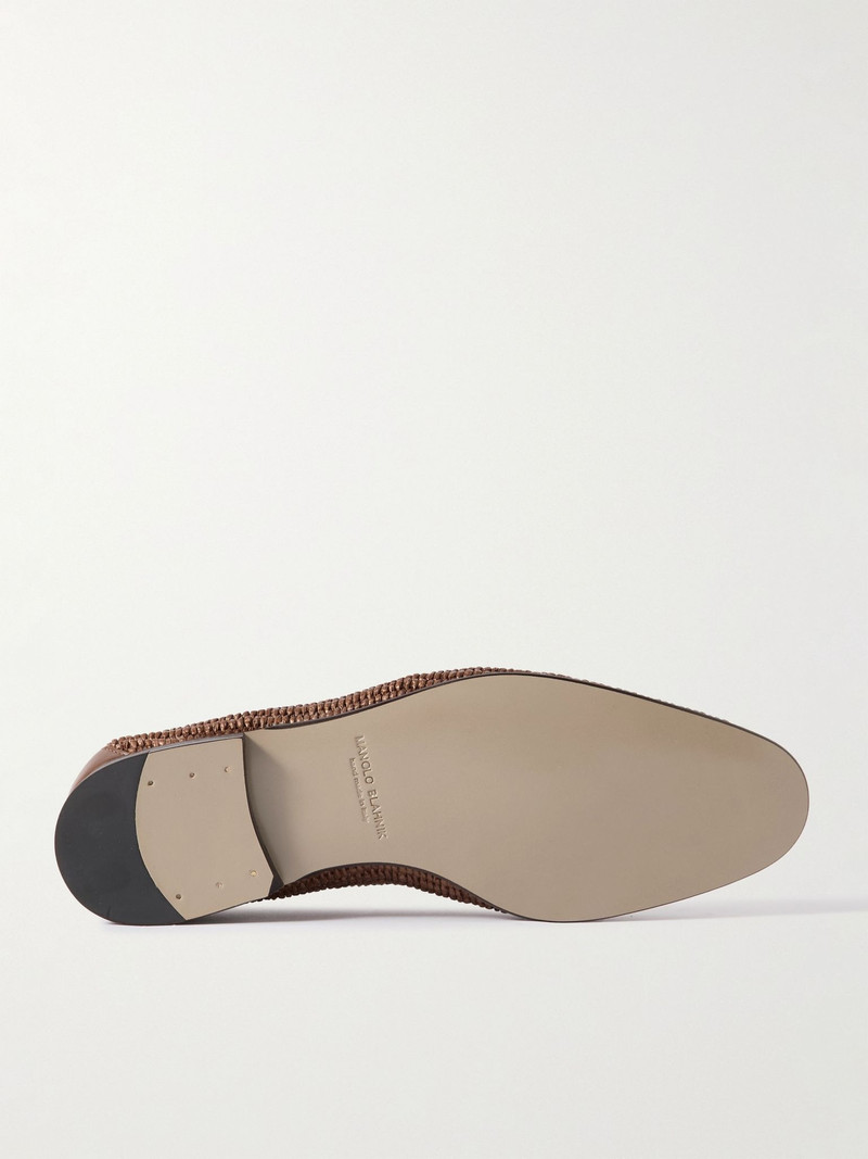 Mario Leather-Trimmed Raffia Loafers Dark brown 3