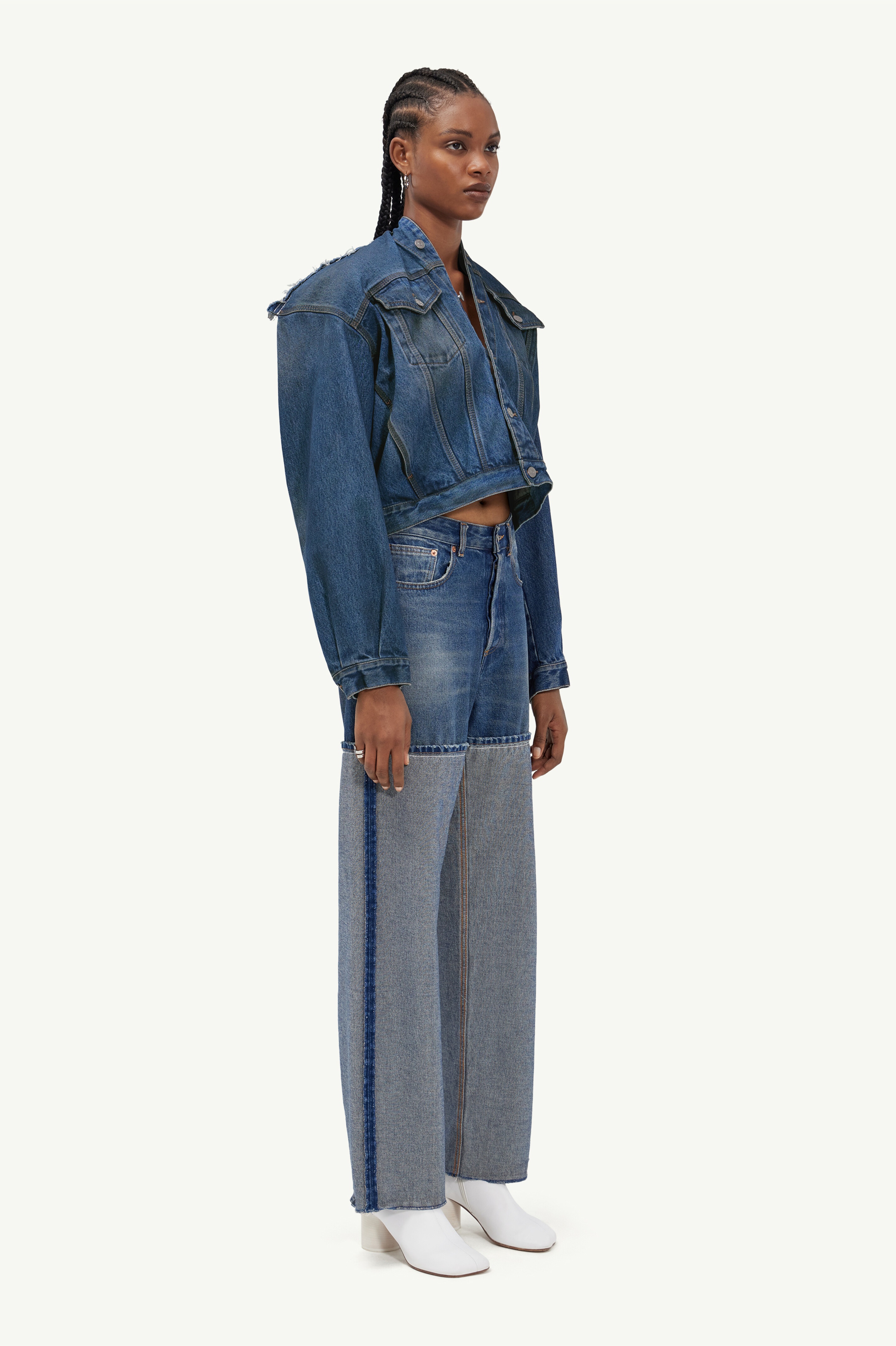 Collarless denim jacket - 3