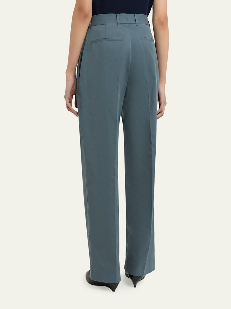 Pleated Cotton Straight-Leg Pants 3