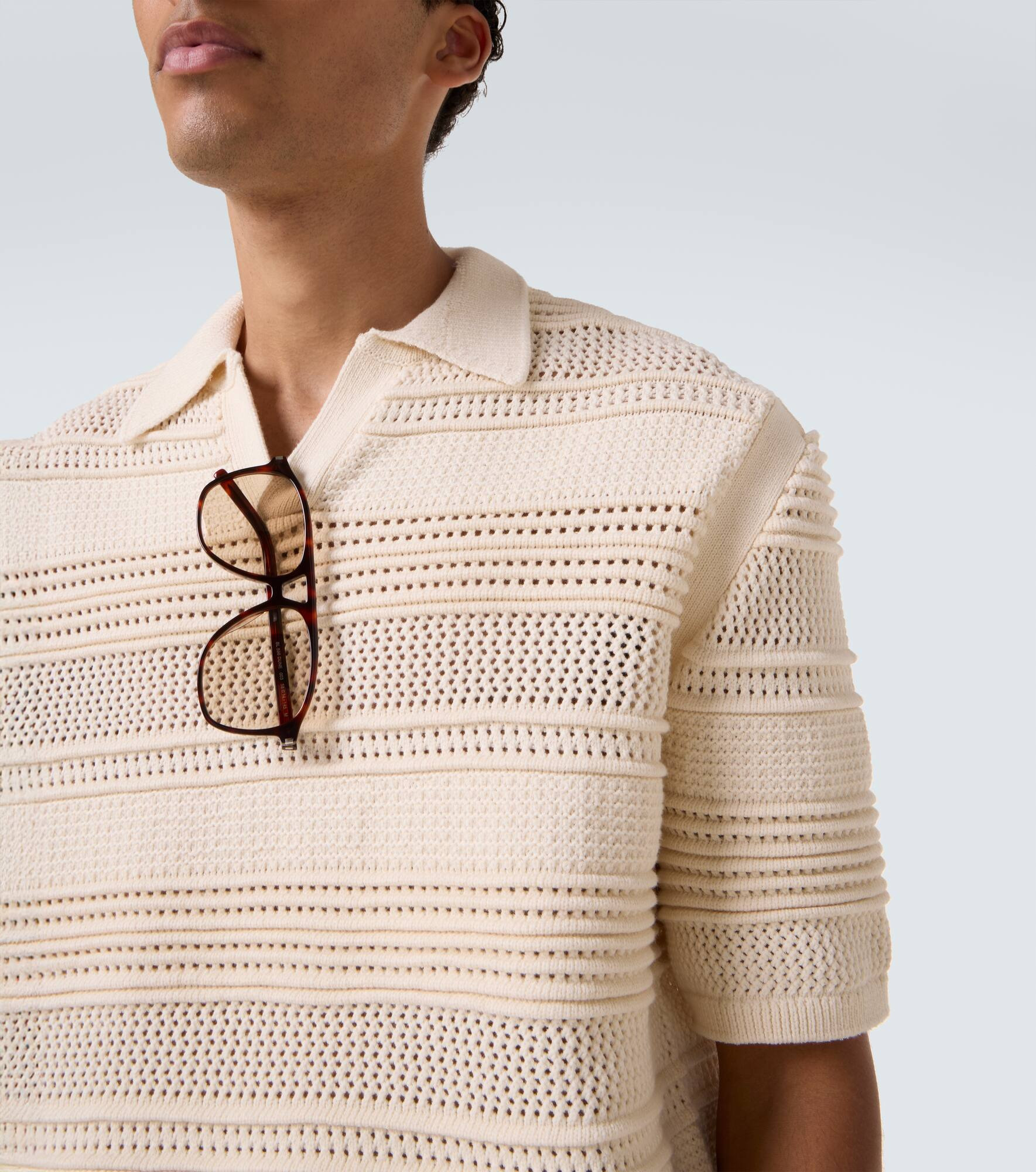 Crochet cotton-blend polo shirt - 5
