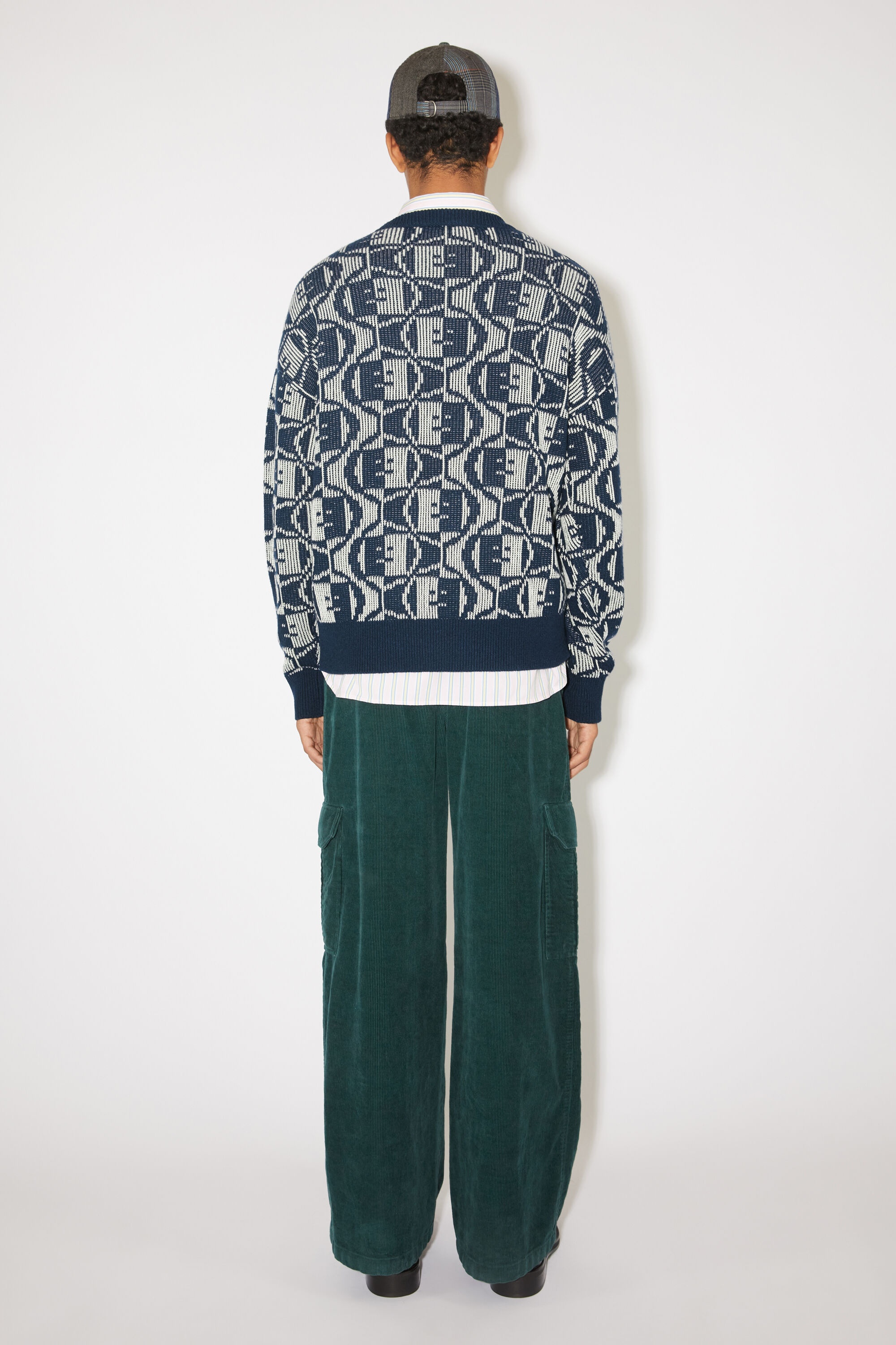 Jacquard crew neck jumper - Navy/oatmeal melange - 3