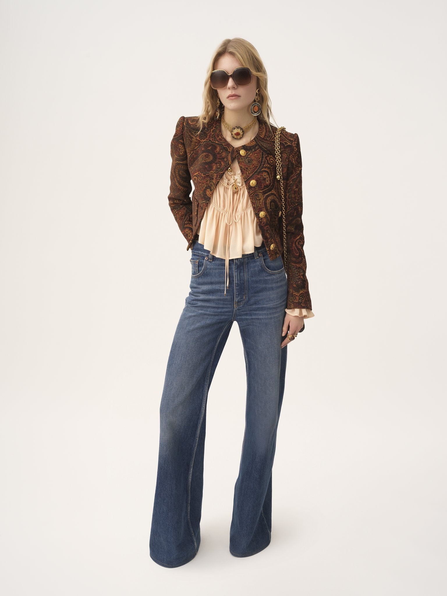 SCOOP-NECK CROPPED TOP IN SILK GEORGETTE & LACE - 3