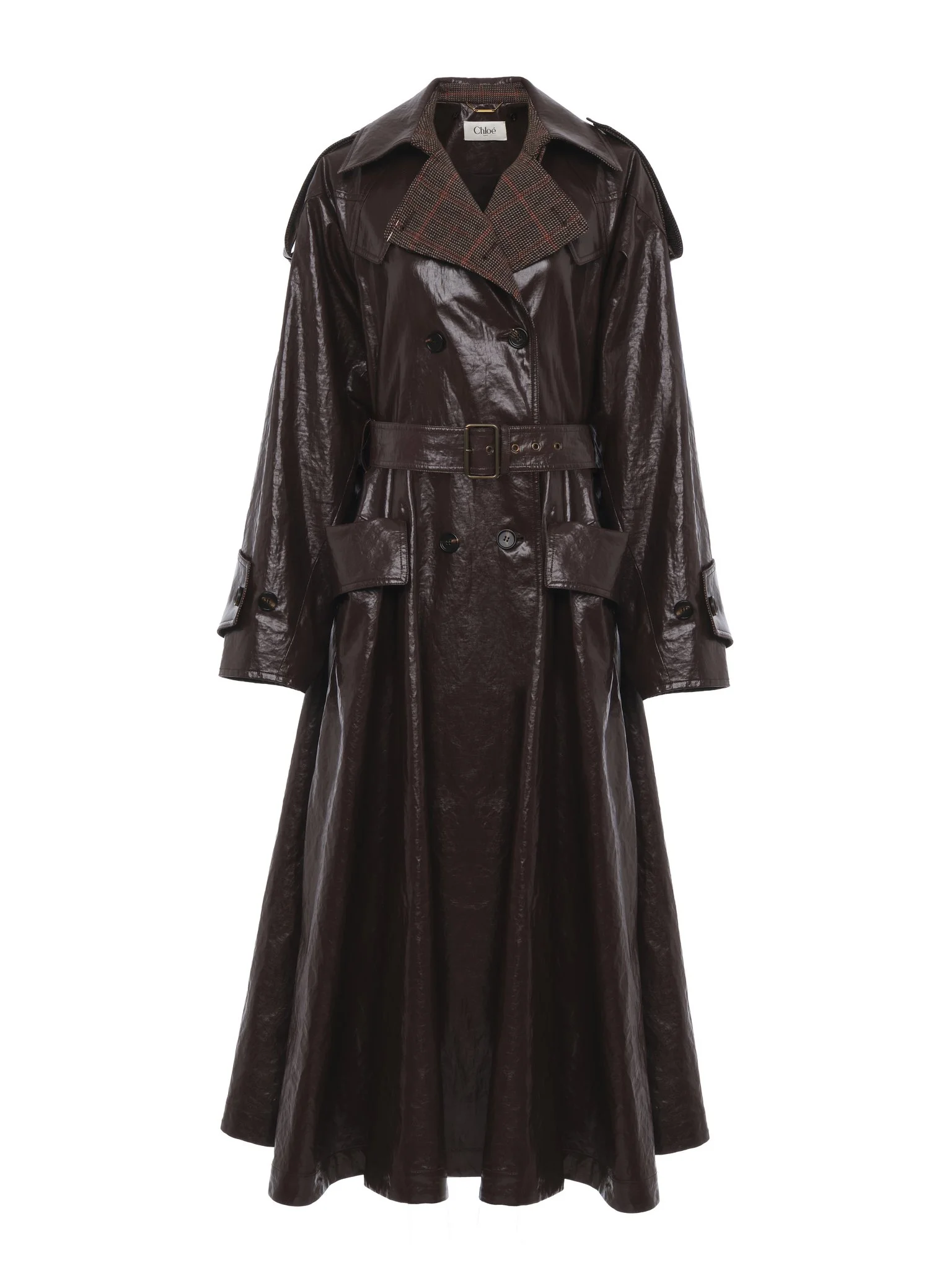 DOUBLE-BREASTED LONG RIDING COAT IN COATED LINEN - 1