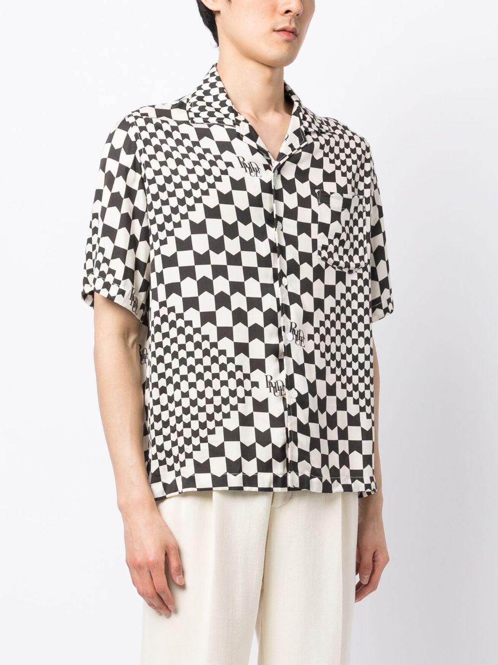 two-tone geometric-print shirt - 3