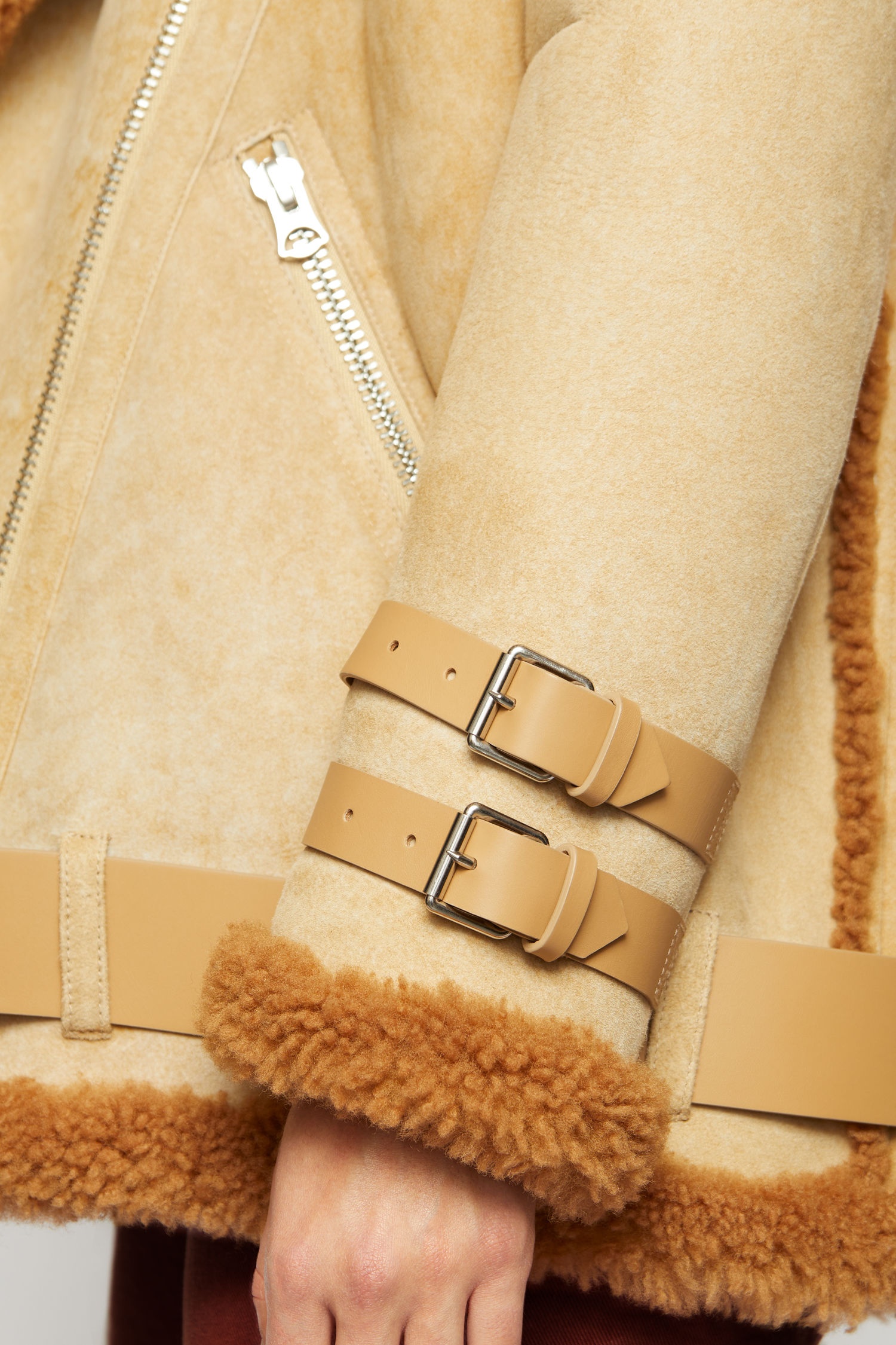 Suede shearling jacket beige - 5