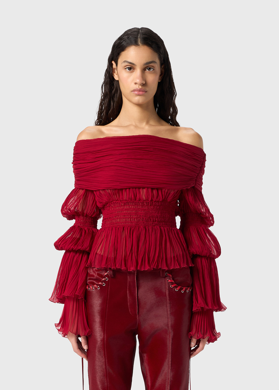 CRINKLED SILK CHIFFON BLOUSE - 3
