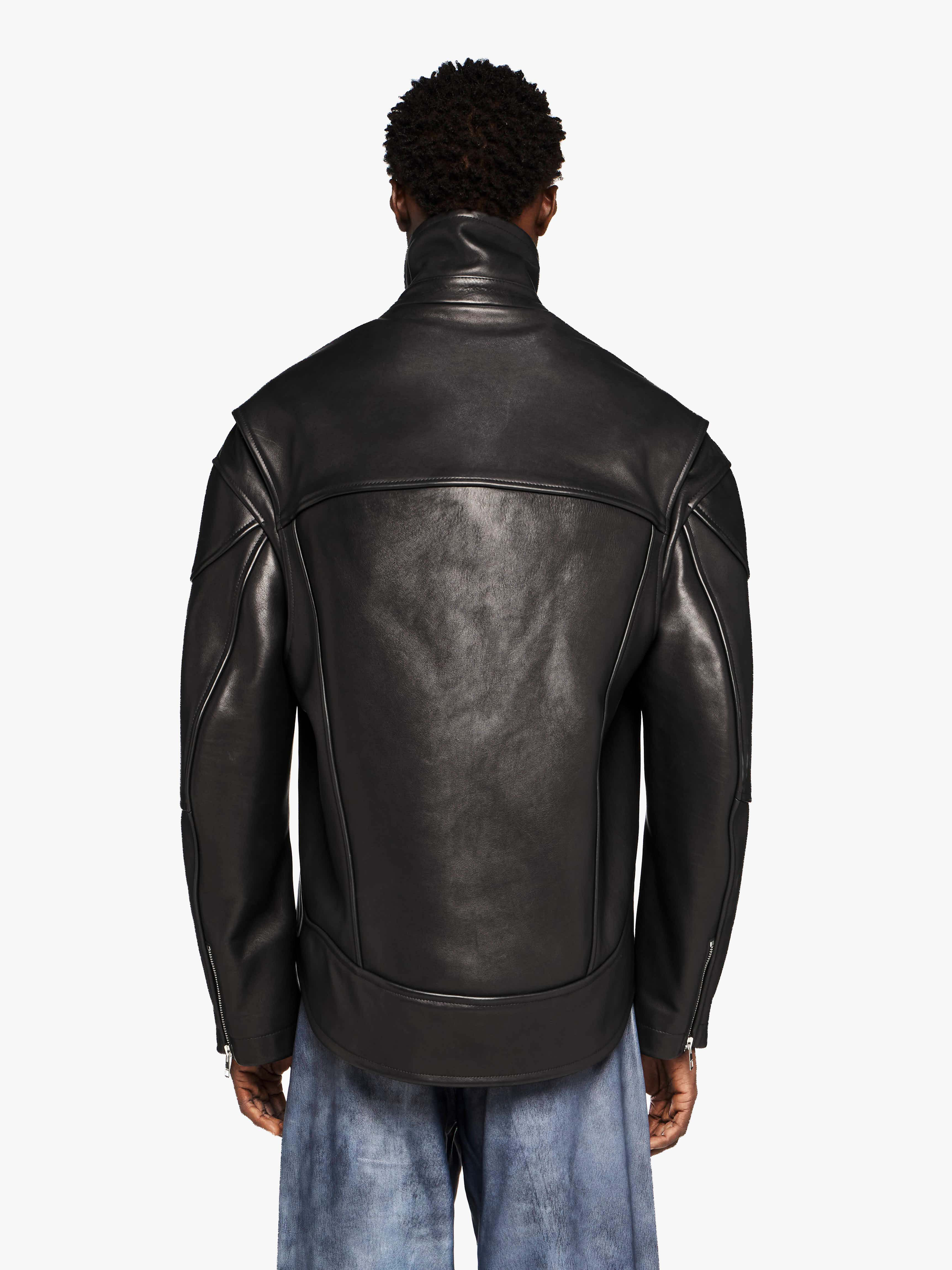 CURVED LEATHER HEM HIGH NECK JACKET - 3