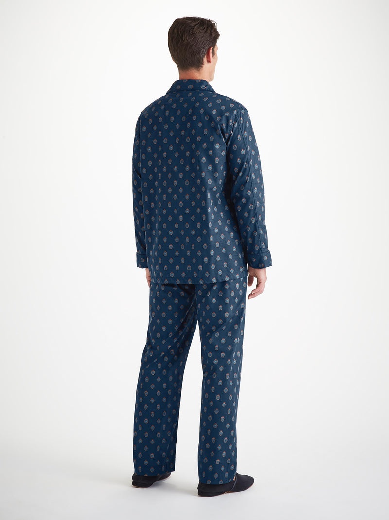 Men's Classic Fit Pajamas Cotton Batiste Navy Badge Print - 4
