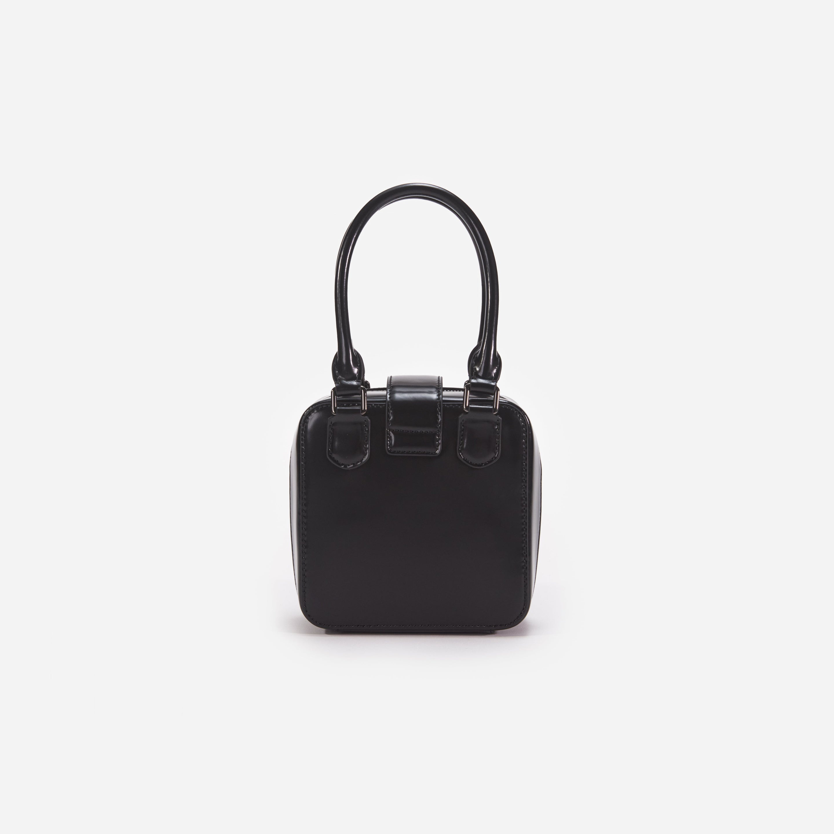 Black Leather Square Mini Tote Bag - 3