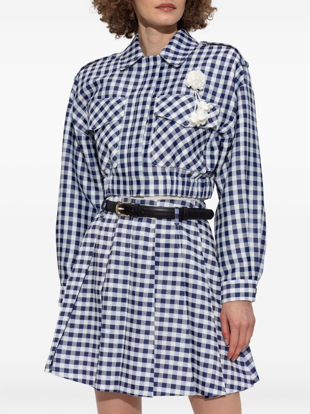 check-print pom-pom jacket - 3