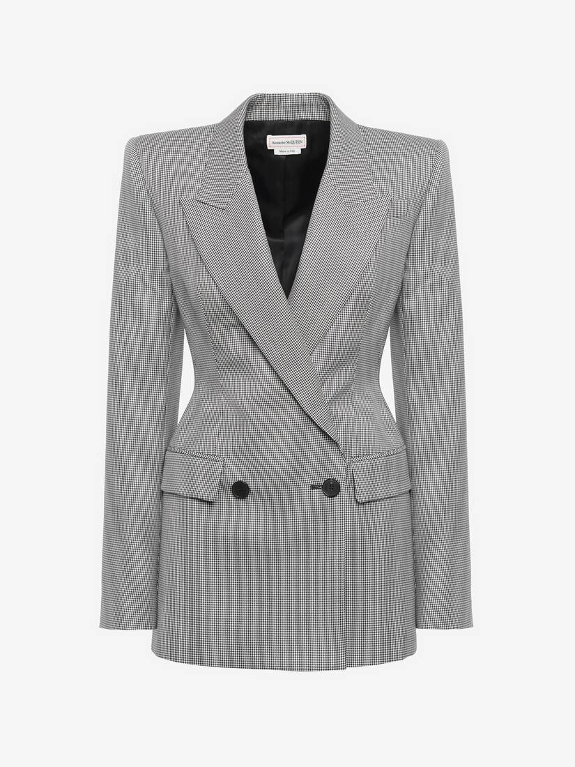 Women's Houndstooth Double-breasted Jacket in Black/ivory - 1