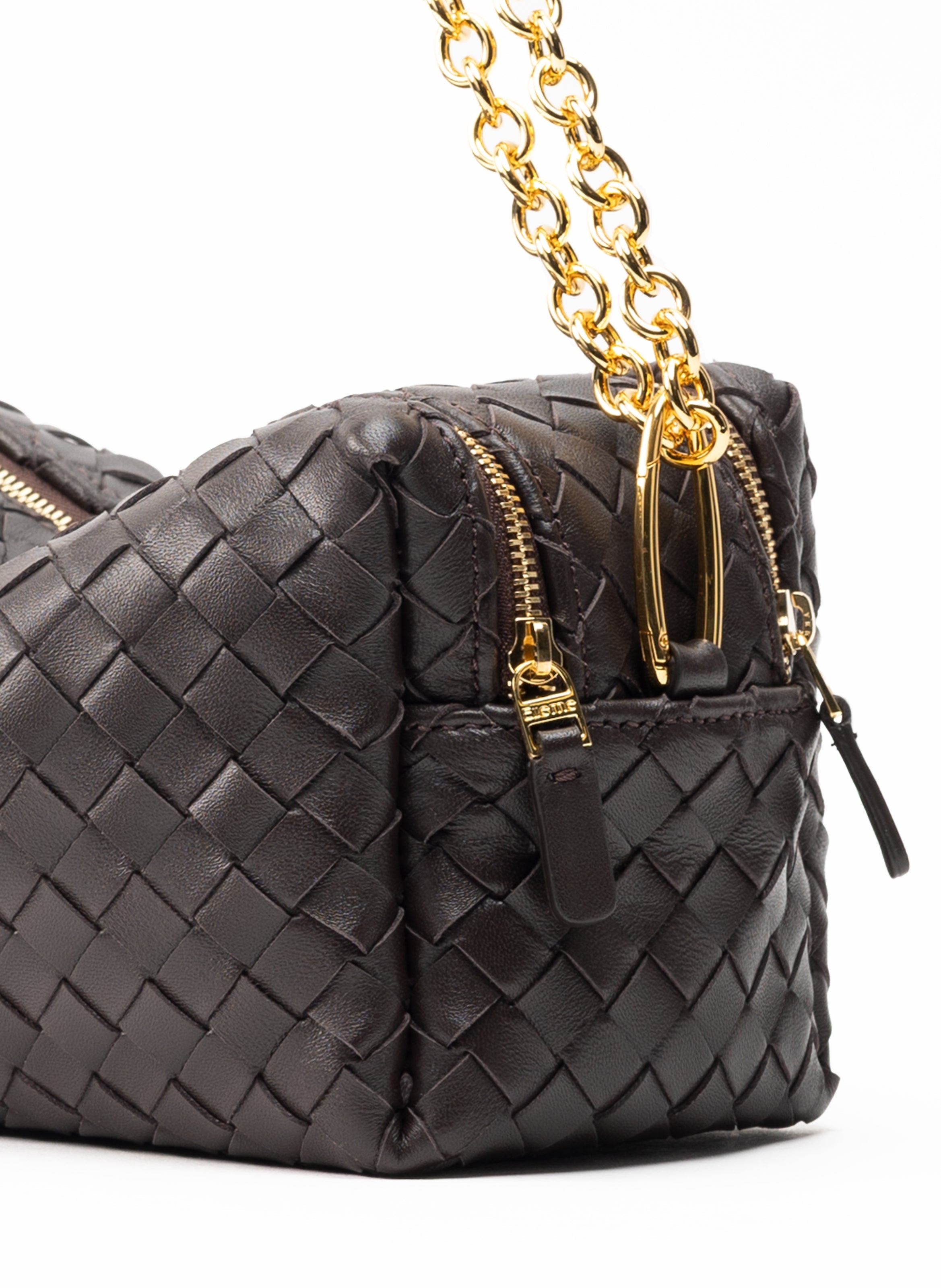 Trousse Chain Woven Leather Dark Brown - 4