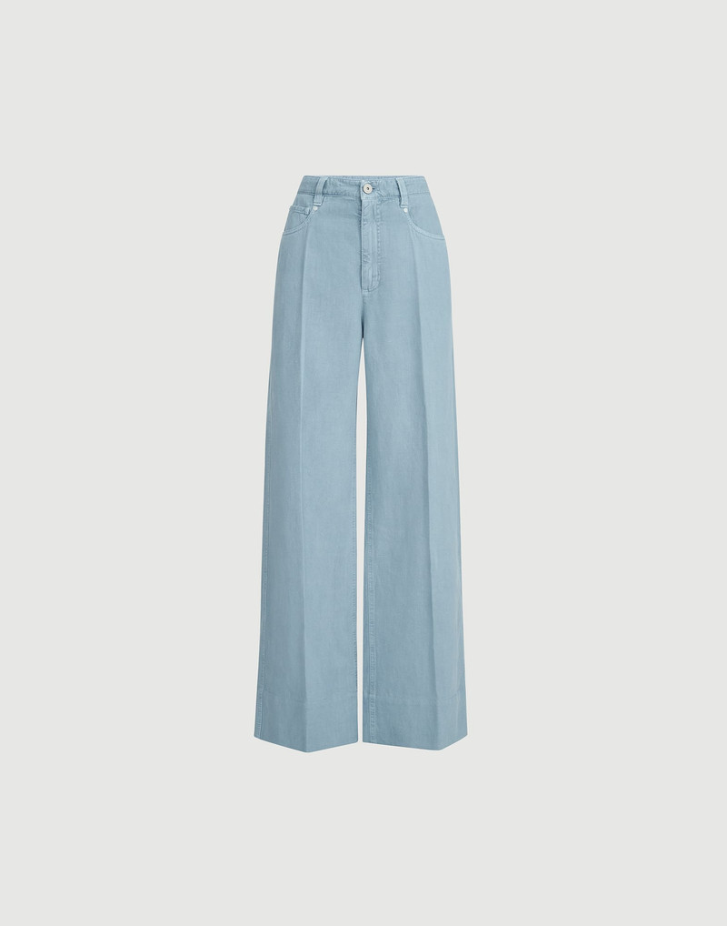 Garment-dyed cotton and linen cover loose trousers with monili 1