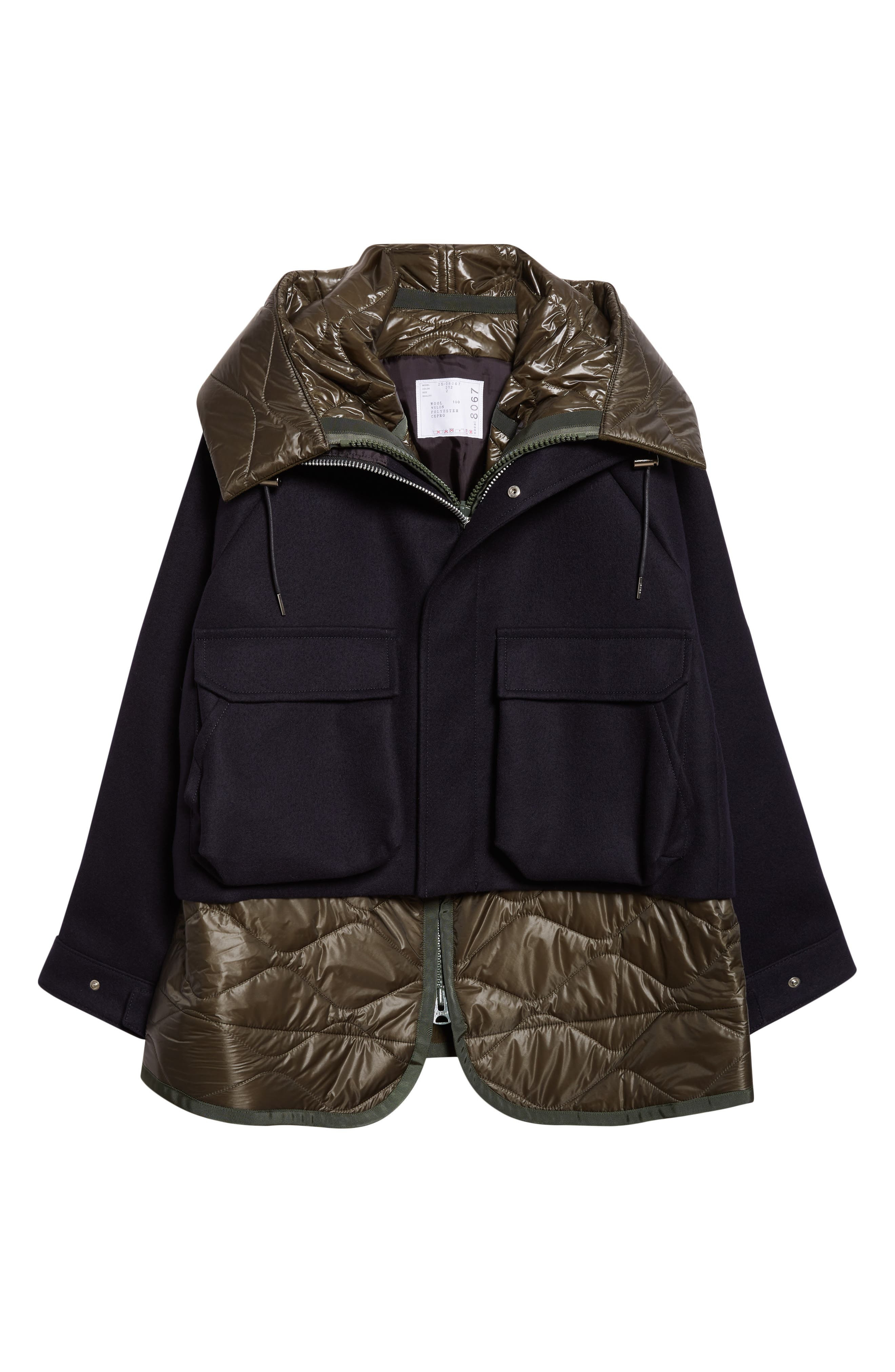 Sacai Mixed Media Blouson Jacket in Navy/Khaki at Nordstrom - 7