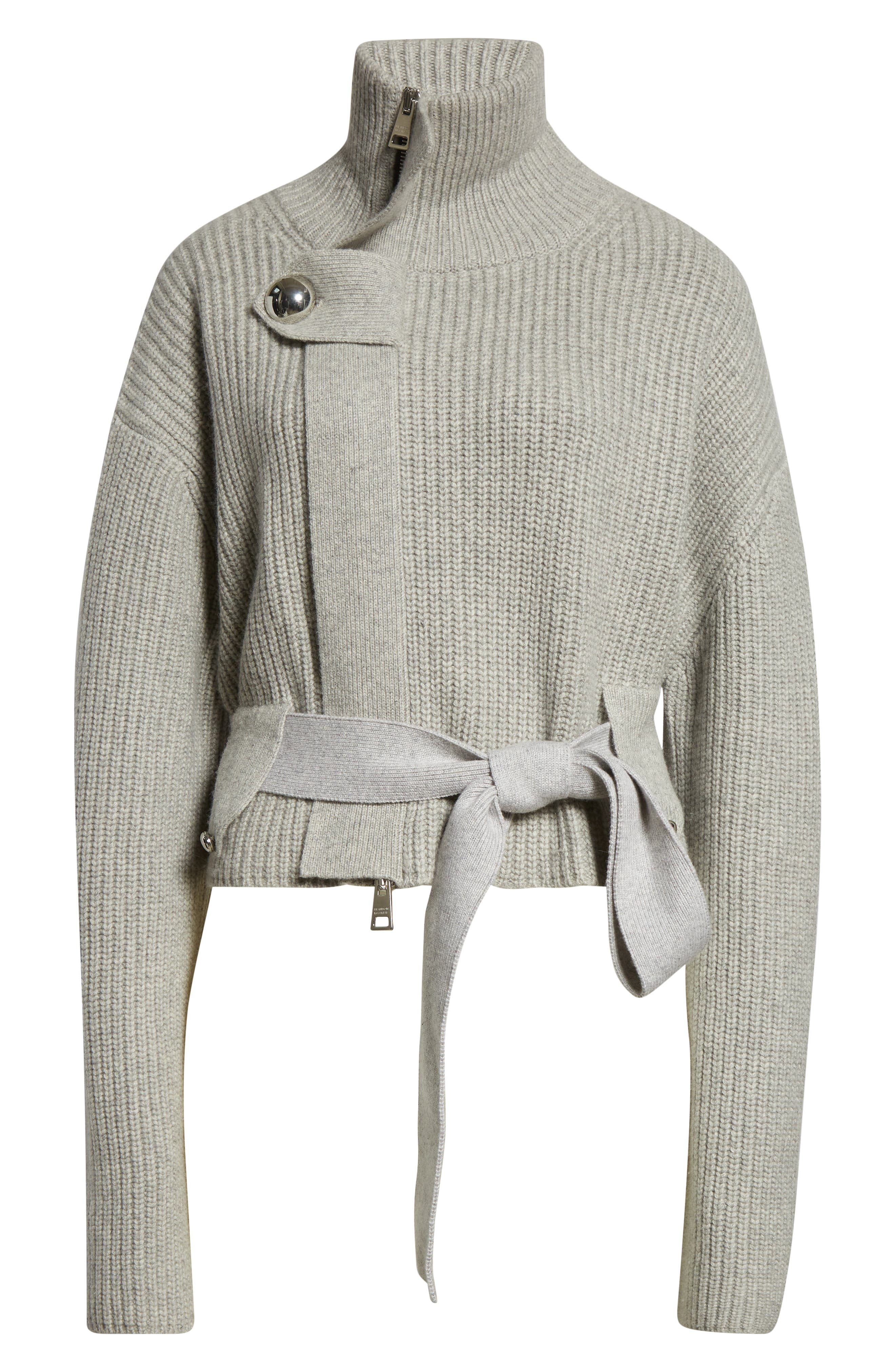 Brandon Maxwell The Neal Full Zip Belted Cardigan in Foggy at Nordstrom - 6