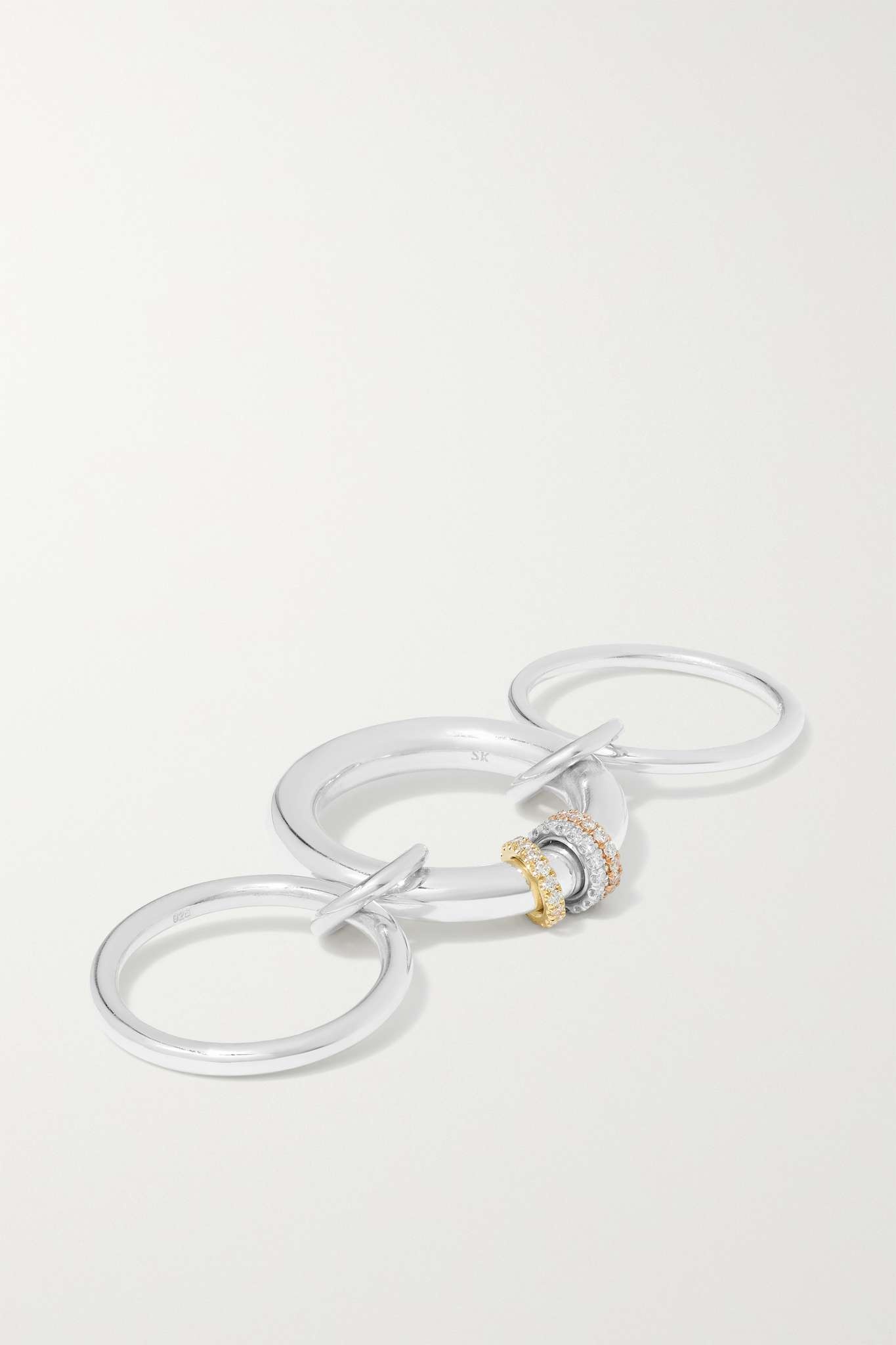 Gemini set of three 18-karat white, yellow and rose gold diamond rings - 5