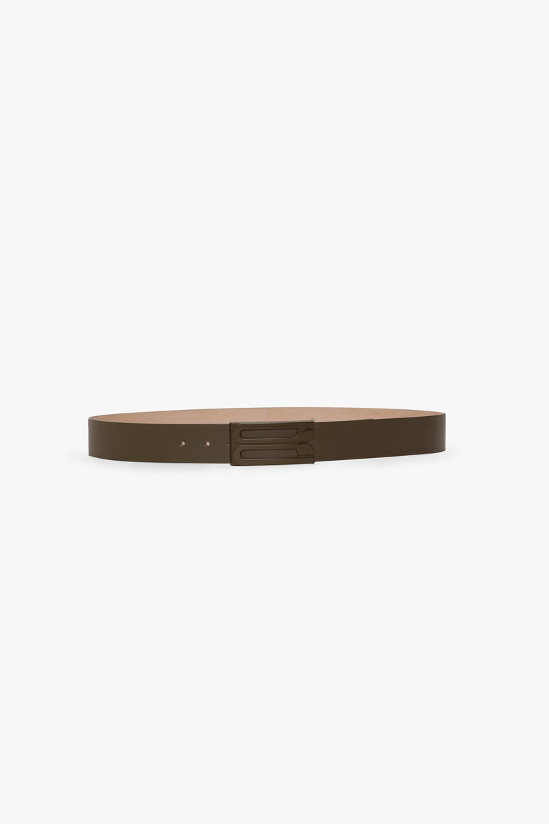 Tonal Jumbo Frame Belt In Dark Khaki Smooth Leather 1