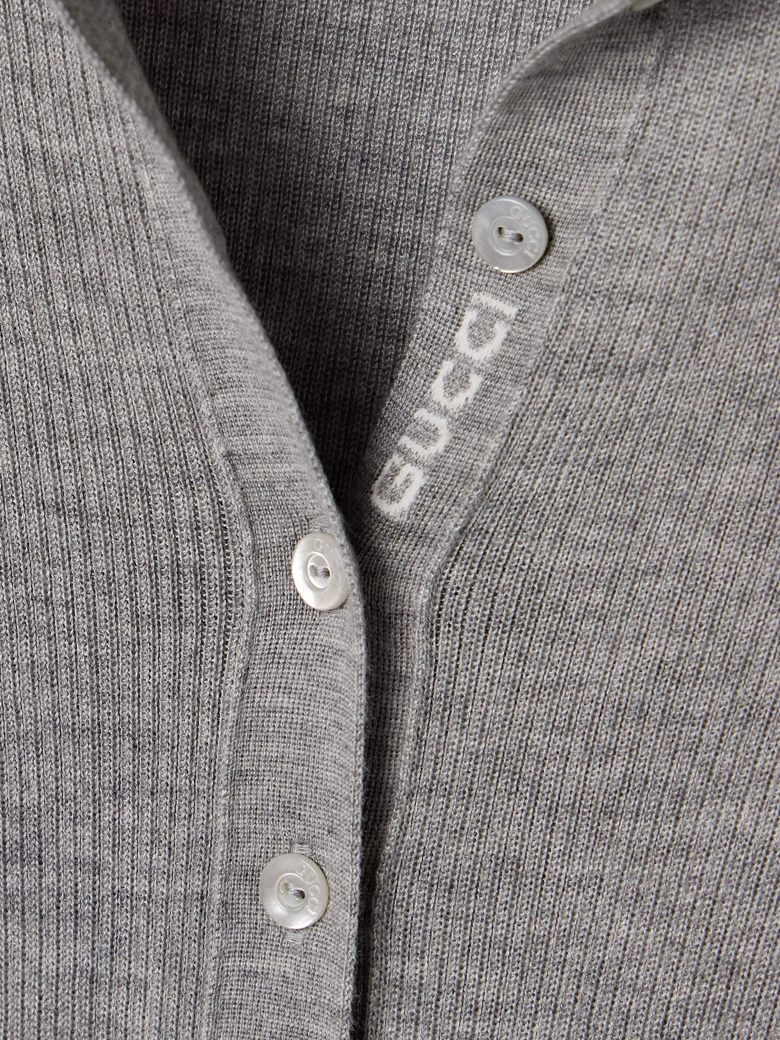 Striped ribbed cashmere and silk-blend polo shirt Light gray - 4