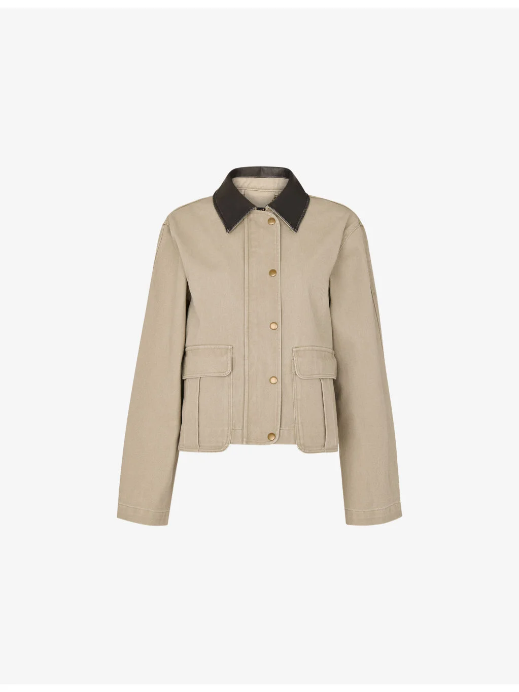 Casual Contrast-Collar Cotton Jacket - 1