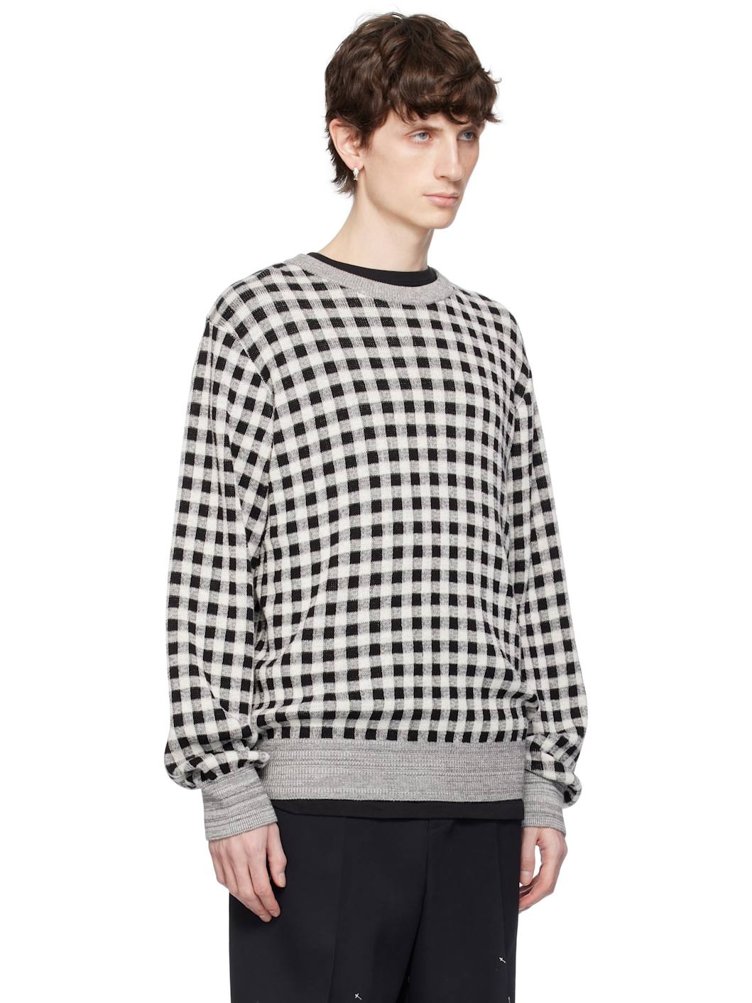 Gray & Off-White Regular Fit Jacquard Crew Neck Sweater - 2