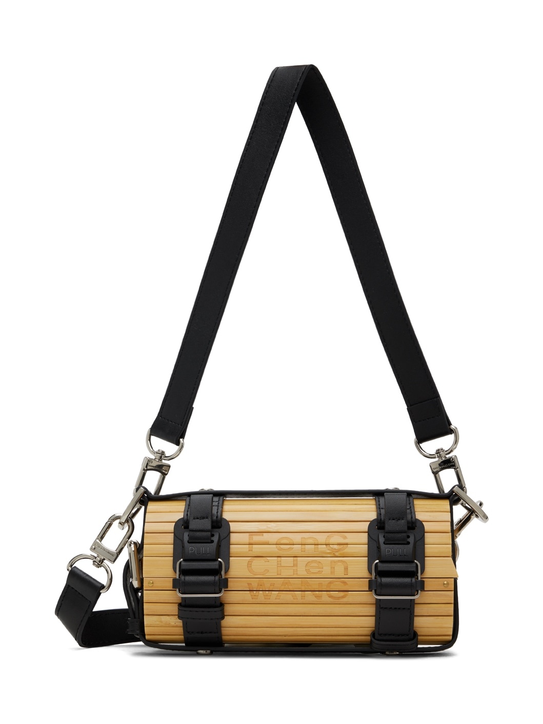 Beige & Black Strap Small Bamboo Bag - 1