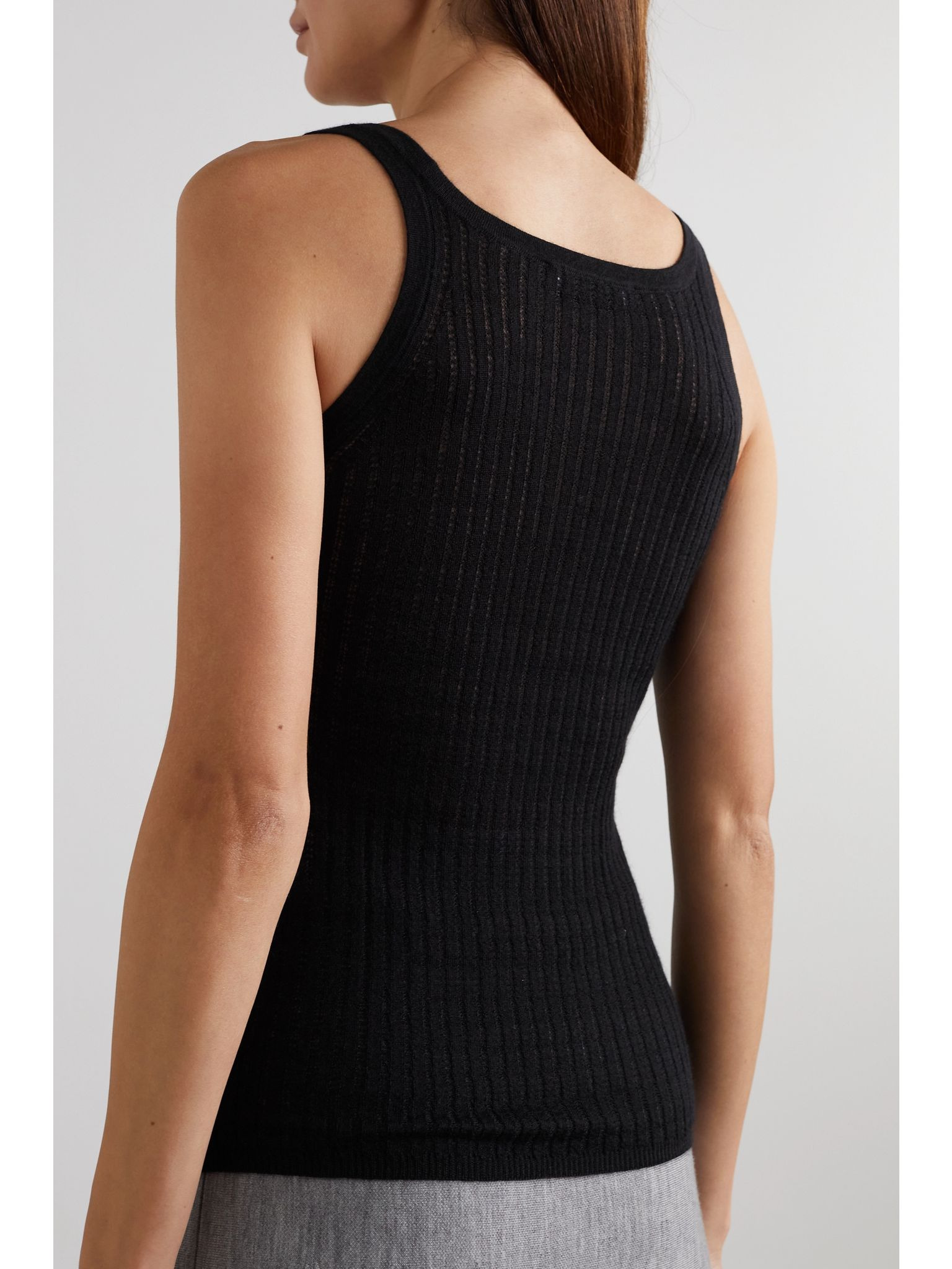 Nevin pointelle-knit cashmere and silk-blend tank Black - 3