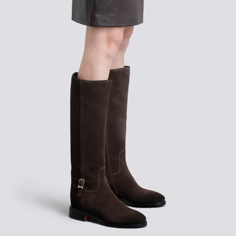 Santoni Women's dark brown suede boot outlook