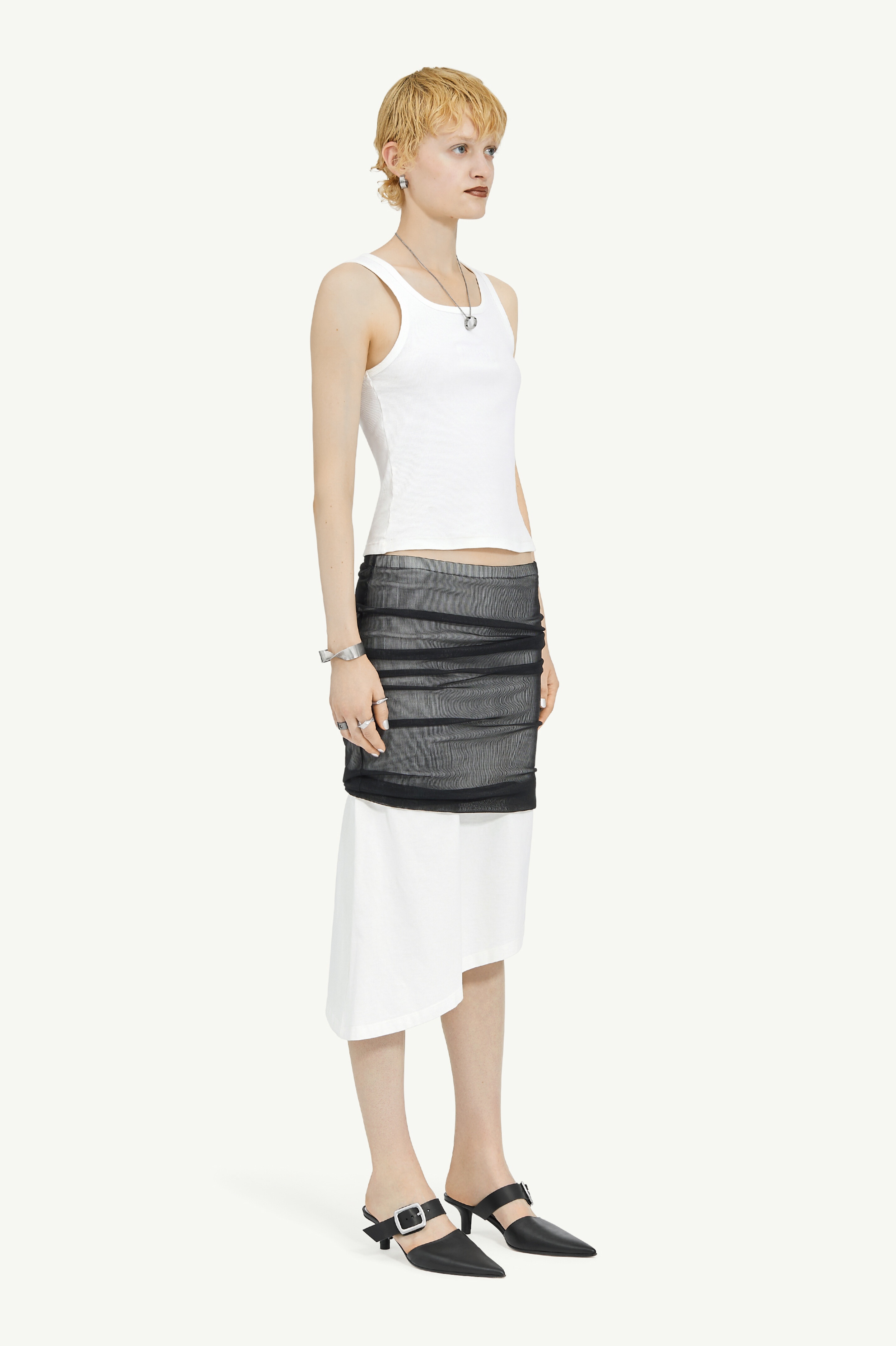 Sheer Rib and Jersey Midi Skirt - 3
