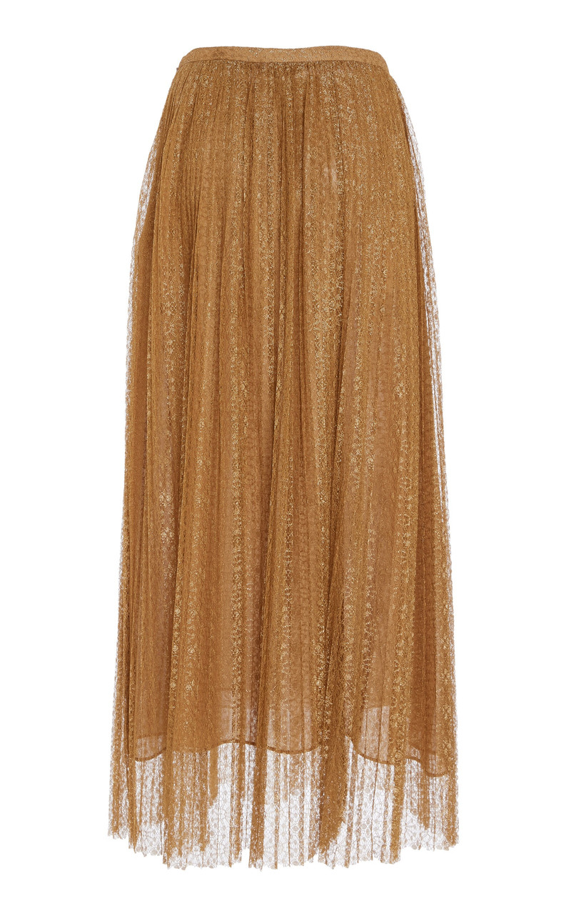ULLA JOHNSON Maren Pleated Metallic Lace Skirt gold outlook