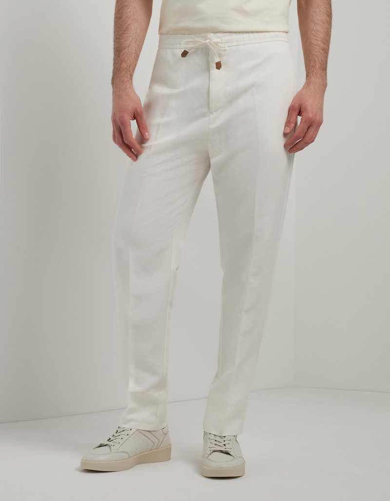 MILK-COLORED LINEN SILK FABRIC DRAWSTRING PANTS 3