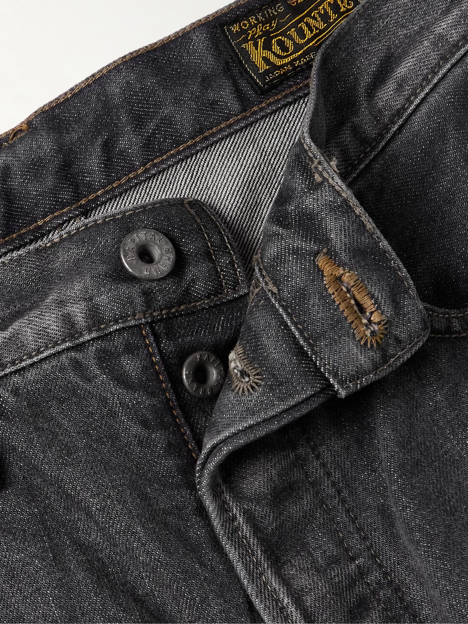 Monkey CISCO Straight-Leg Embellished Leather-Trimmed Jeans Gray - 6