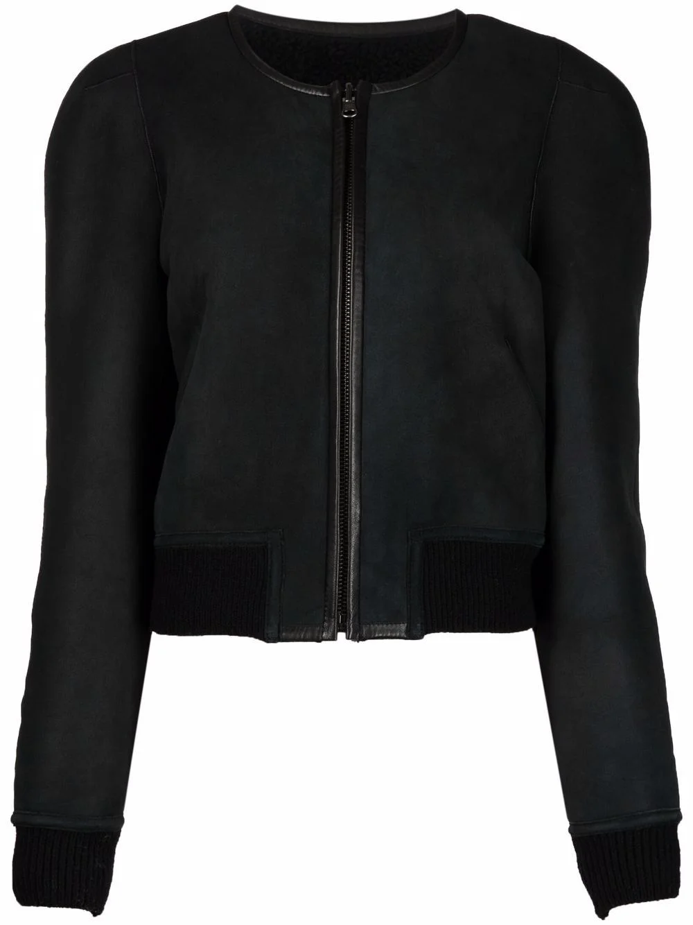 collarless wool bomber jacket - 1