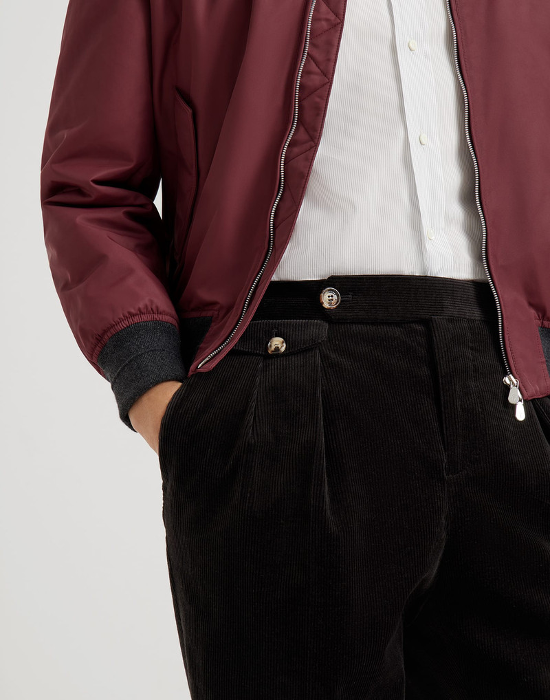 Comfort cotton and cashmere corduroy tailor fit trousers with double pleats and waist tabs 3