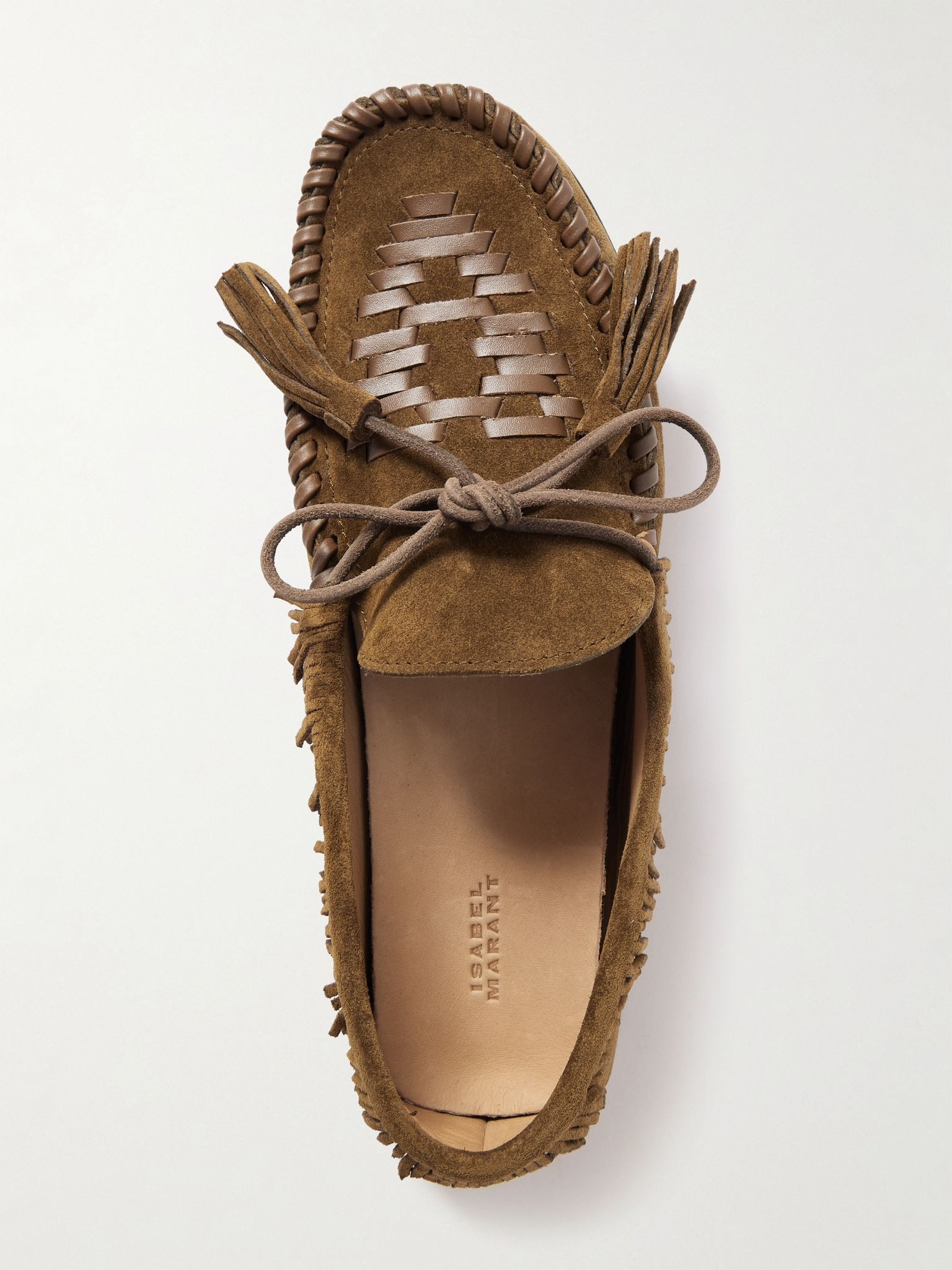 Fitza tasseled fringed leather-trimmed suede loafers Taupe - 5